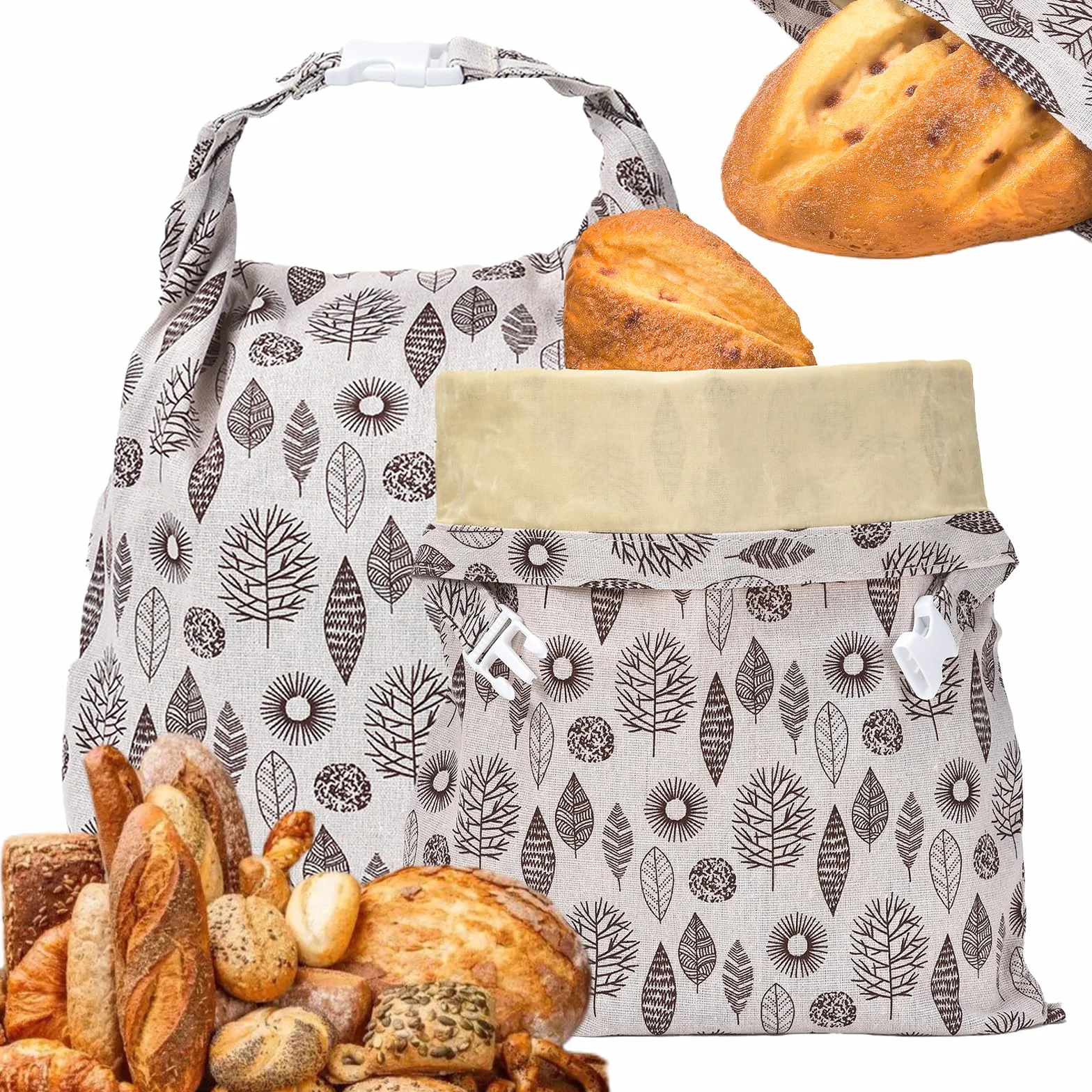 2 sacchetti di cera d'api per pane, 43 cm x 33 cm, in lino, riutilizzabili, in cotone con cera d'api e lino, per pane e prodotti da forno fatti in casa
