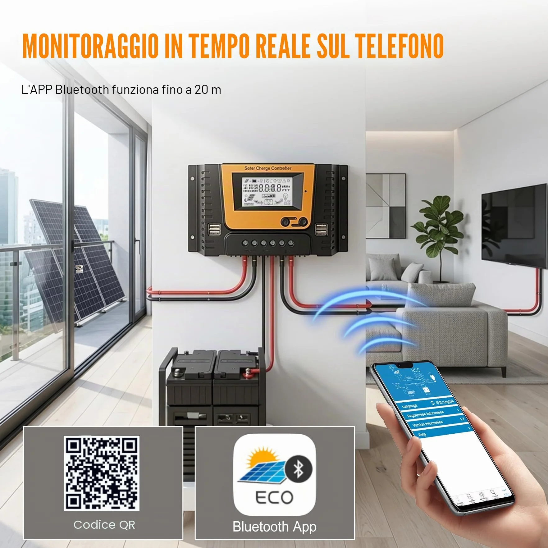 30A Regolatore di Carica Solare 12V 24V 36V 48V Con Bluetooth, PWM 30A Regolatore Carica Solare con sensore temperatura, 4 porte USB, LCD Display, Adatto varie LI SLD FLD GEL AGM Batteria