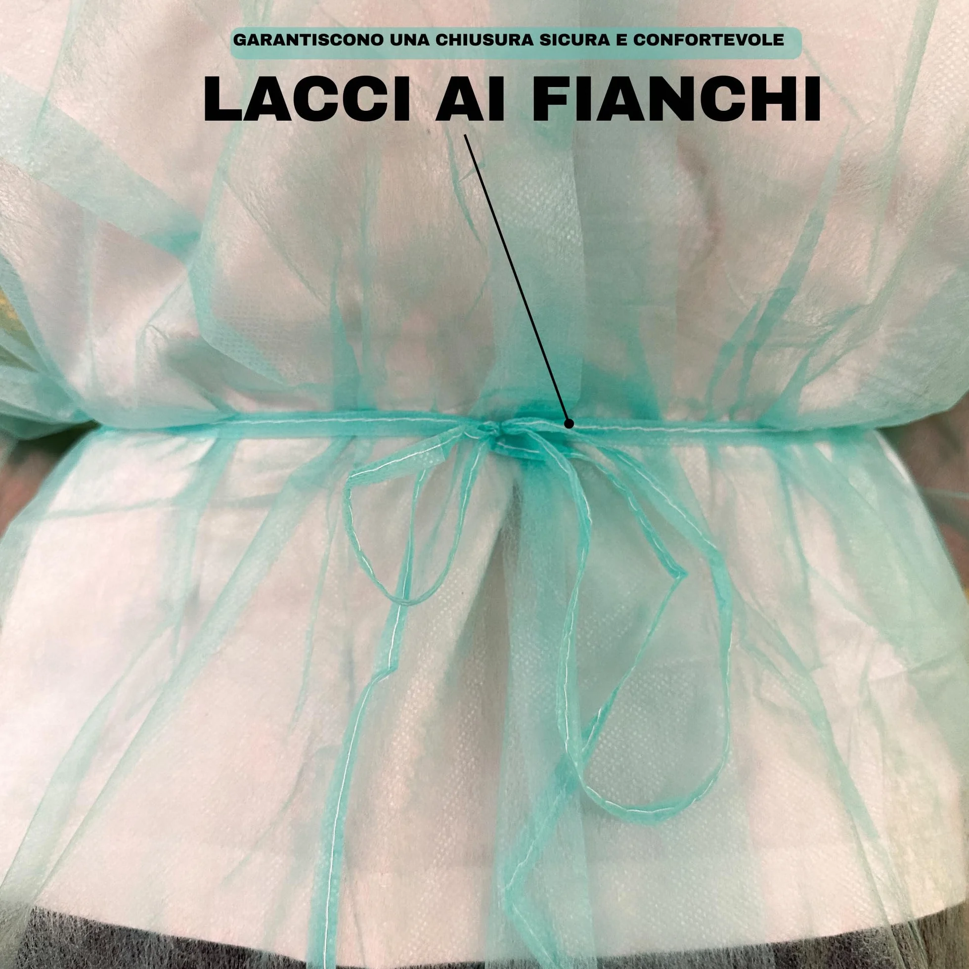 Camice monouso NON sterile TNT verde con polsini in cotone usa e getta x20pz