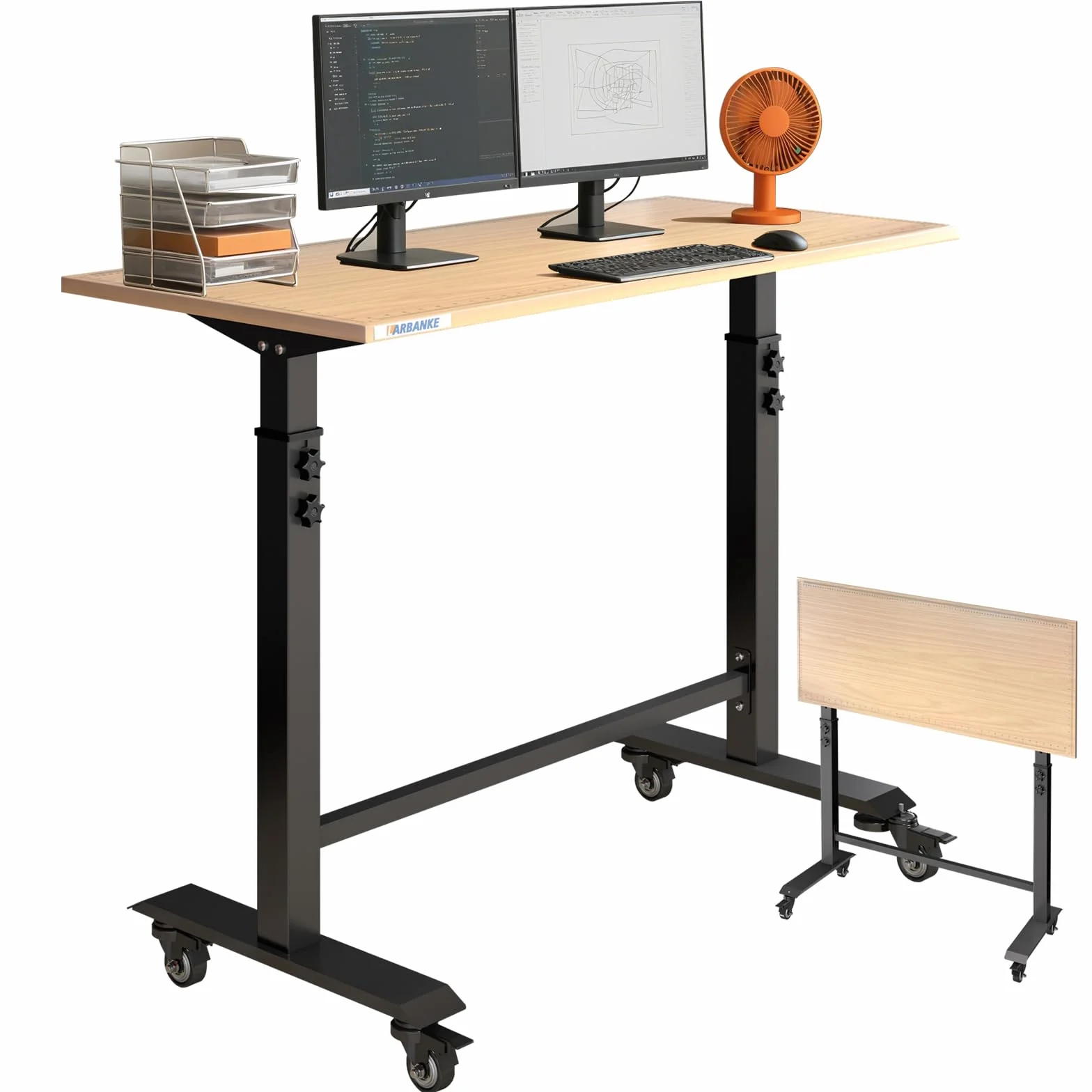 LARBANKE Banco da lavoro pieghevole (115 cm), portata fino a 363 kg, tavolo da lavoro mobile regolabile in altezza (85-115 cm), tavolo da lavoro con ruote e scala, montaggio senza attrezzi