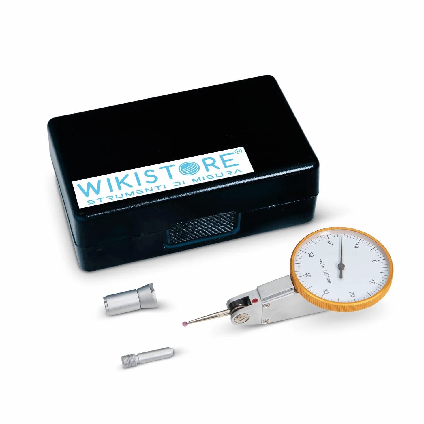 WIKISTORE COMPARATORE A LEVA, Strumento di misurazione 0-0,8 mm, Attrezzo da lavoro con lettura 0,01, Quadrante diametro 40 mm, Astina rubino 1,6 cm, Attrezzi lavoro resistenti