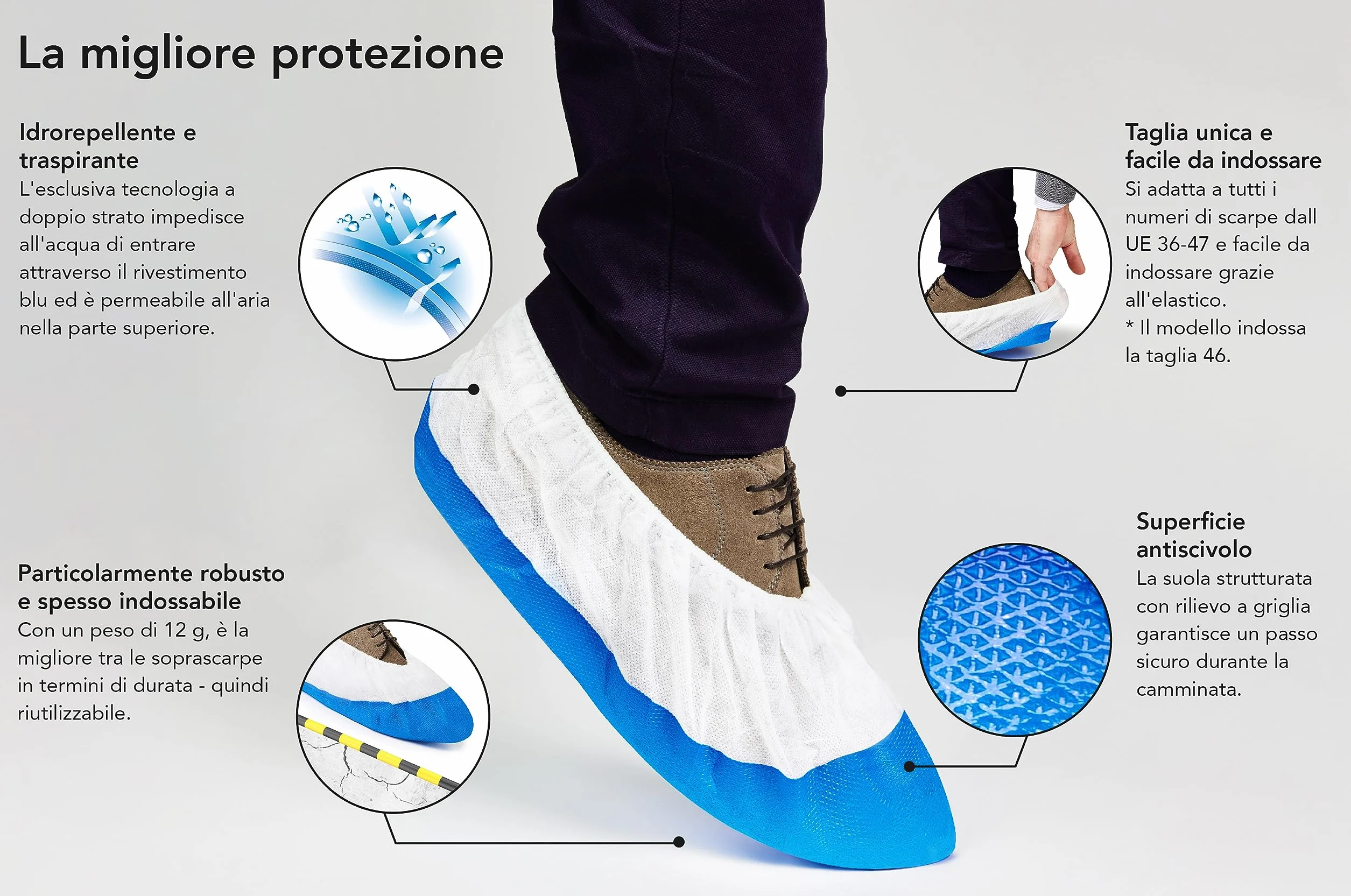 Copriscarpe Extra Forti Monouso Riutilizzabili 12 g Suola Antiscivolo Impermeabile Antistrappo Sovrascarpa Onesize