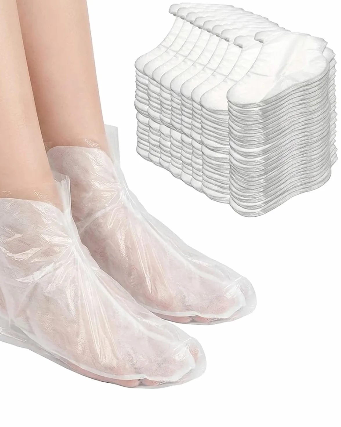 Fodere Monouso per Maschera Piedi 200 Pezzi con Adesivi | Calzari Trasparenti per Pedicure, Paraffina, Spa