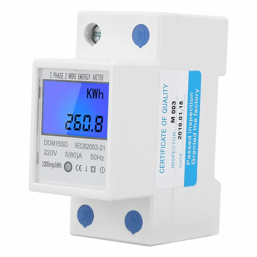 DDM15SD KWh Contatore di Energia Contatore di Energia Monofase Display Digitale Retroilluminato LCD 5-80A