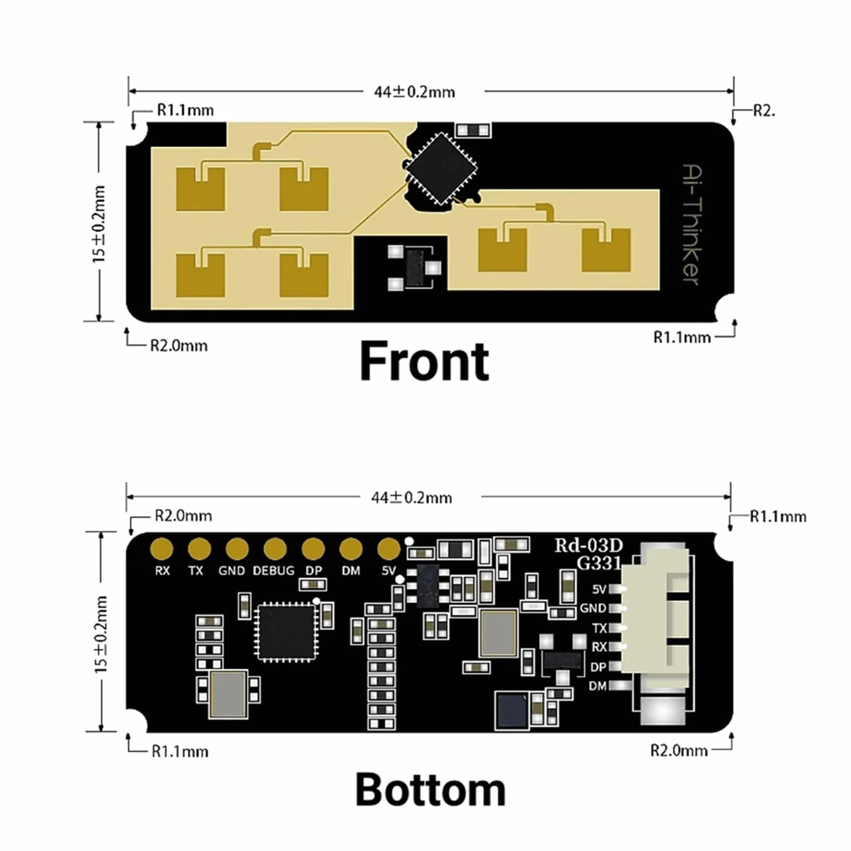 24G Rd-03D Modulo Radar Multi-Target Traiettoria Movimento Umano Localizzazione Tracciamento Antenna PCB Integrata