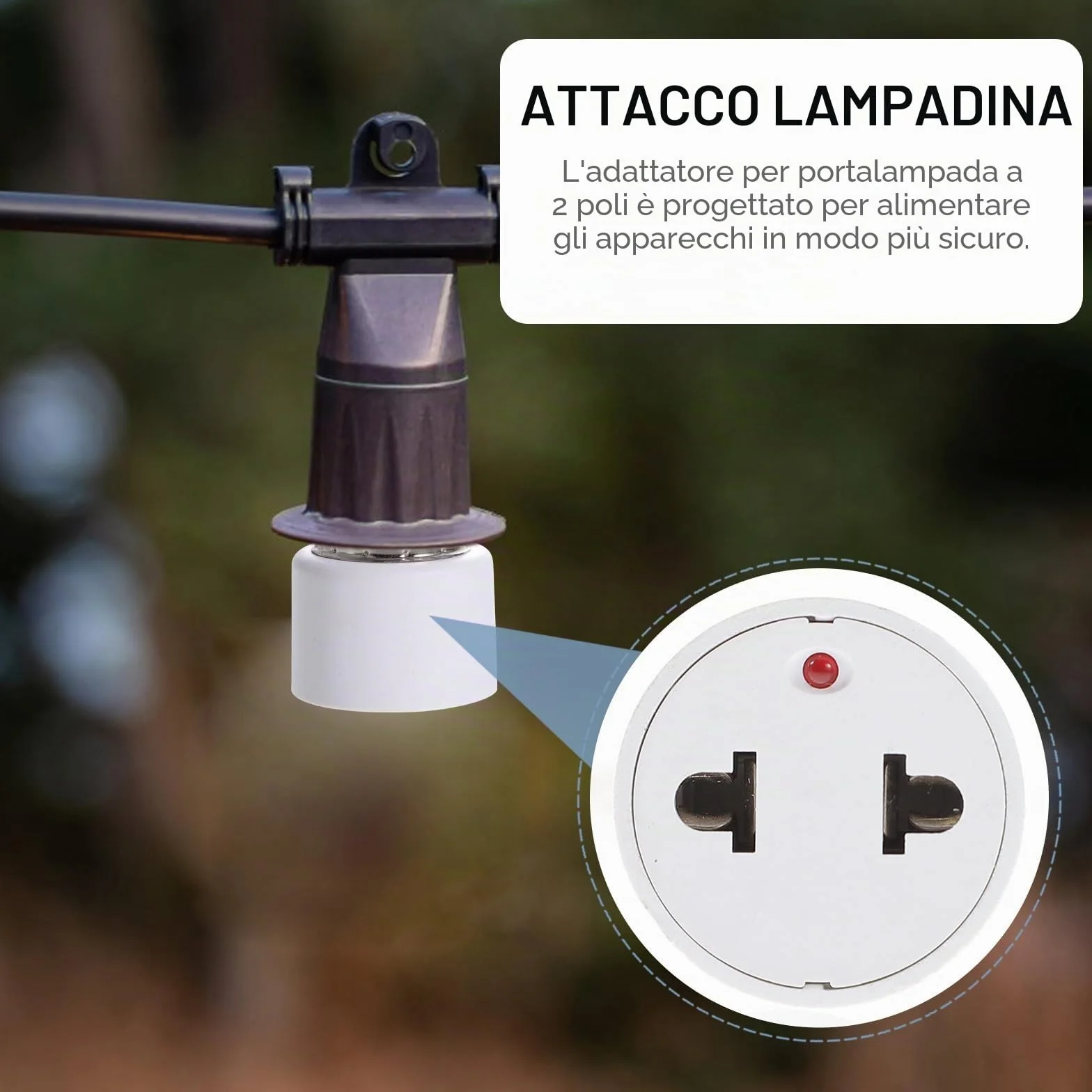 Veemoon 2 adattatori per prese a incandescenza E27, attacco per lampada, attacco a vite, convertitore E27, adattatore per presa di corrente per veranda, fotocamera, , garage (2 poli, bianco)