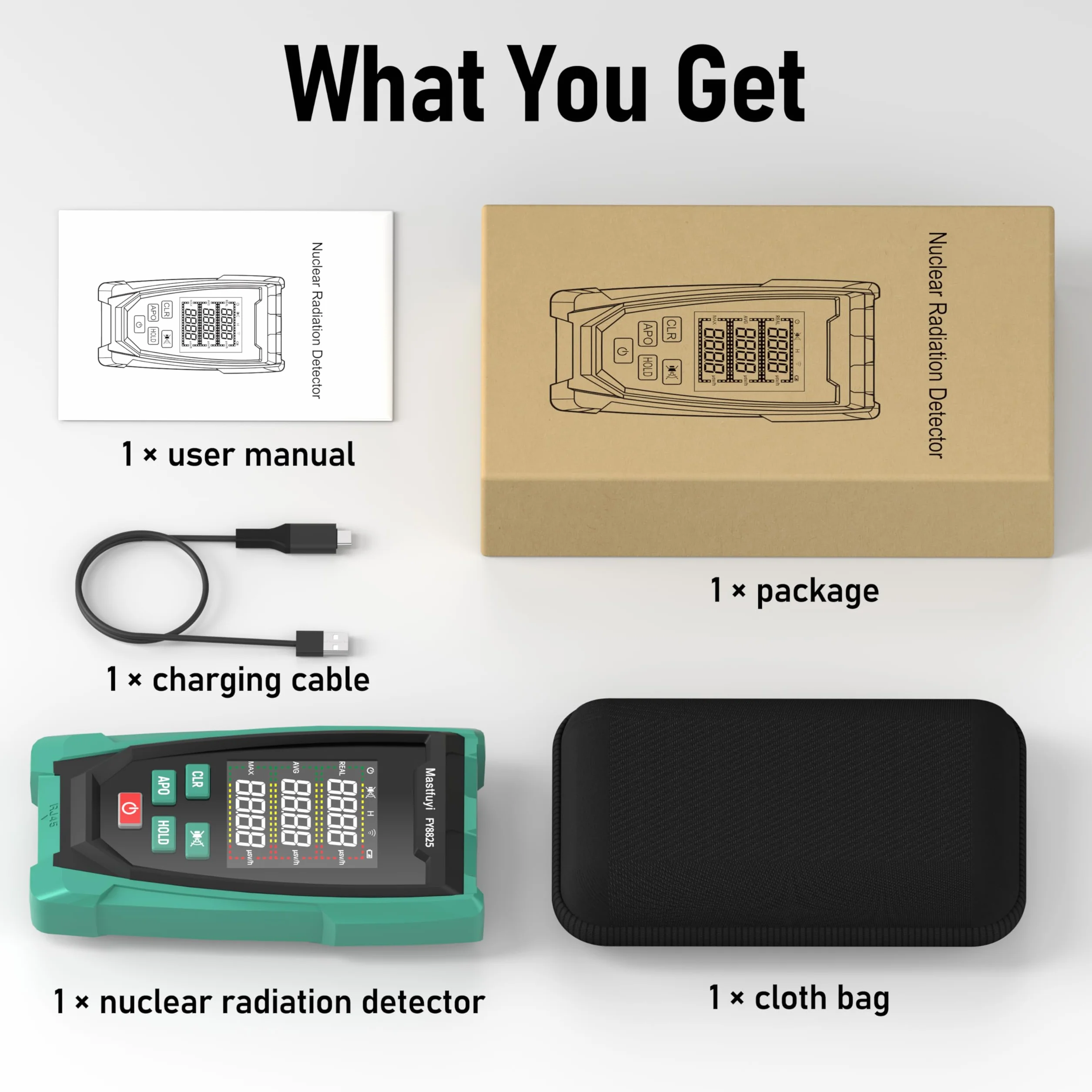 Rivelatore di Radiazioni Nucleari Contatore Geiger Dosimetro Ricaricabile X-ray Gamma Beta Grande Display LCD