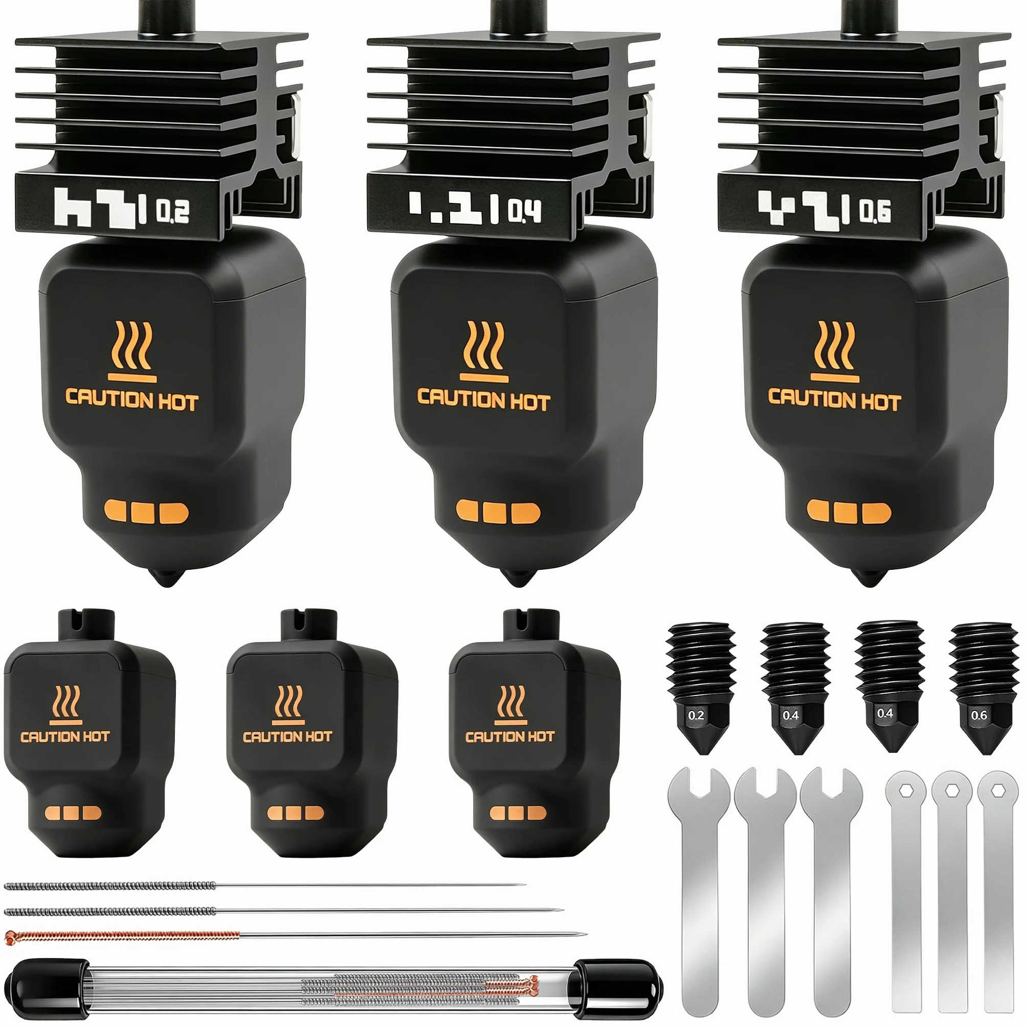 3-Pack Kit Hotend 0,2MM+0,4MM+0,6MM P2S per Bambu Lab P2S/X2D/H2D/H2S, Kit di Aggiornamento Estrusore Include Ugello in Acciaio Resistente alle Alte Temperature per Accessori Bambu Lab 3D-Drucker