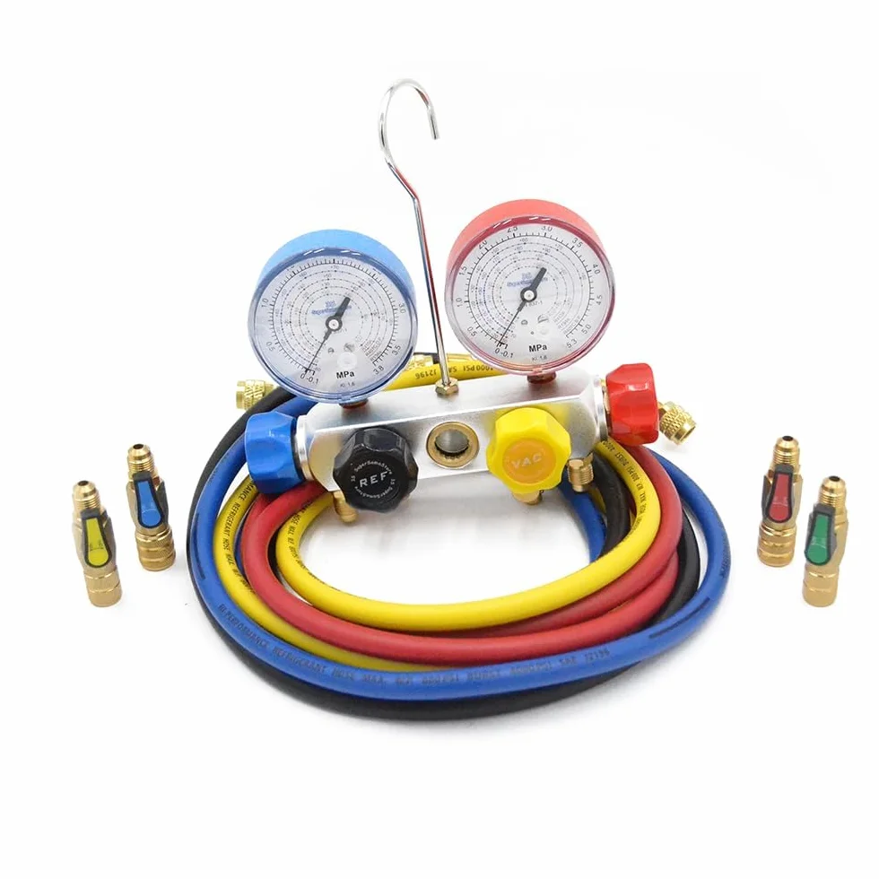3S SuperSamaStore Kit Pompa del Vuoto Bistadio 70 L/Min con Set Manometrico 4 Vie Universale, per Installazione e Manutenzione Impianti Climatizzazione e Condizionatori con Gas R410A-R32-R407C-R134A