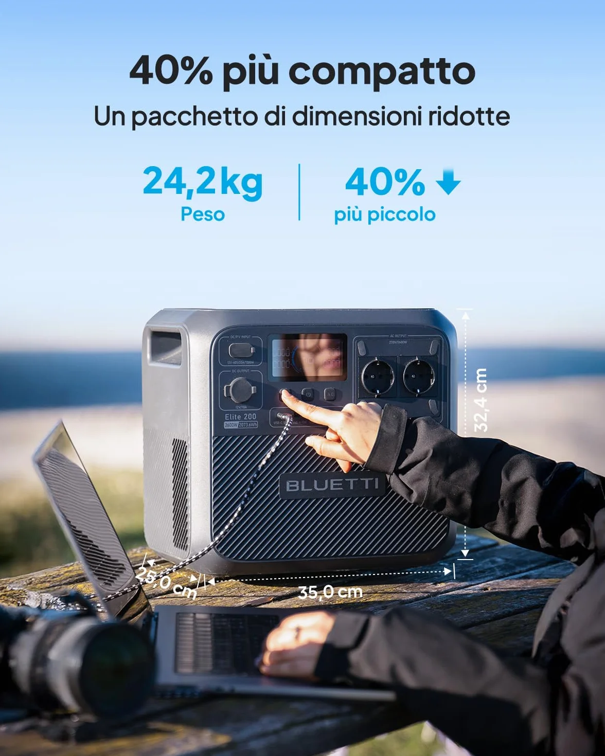 BLUETTI Elite 200 V2 Generatore (2025 nuovo) con 200W Pannello Solare, Centrale Elettrica Portatile 2073,6Wh, 2 Uscite AC 2600W, Batteria LFP 17 Anni, Energia di Emergenza per Interruzioni di Corrente