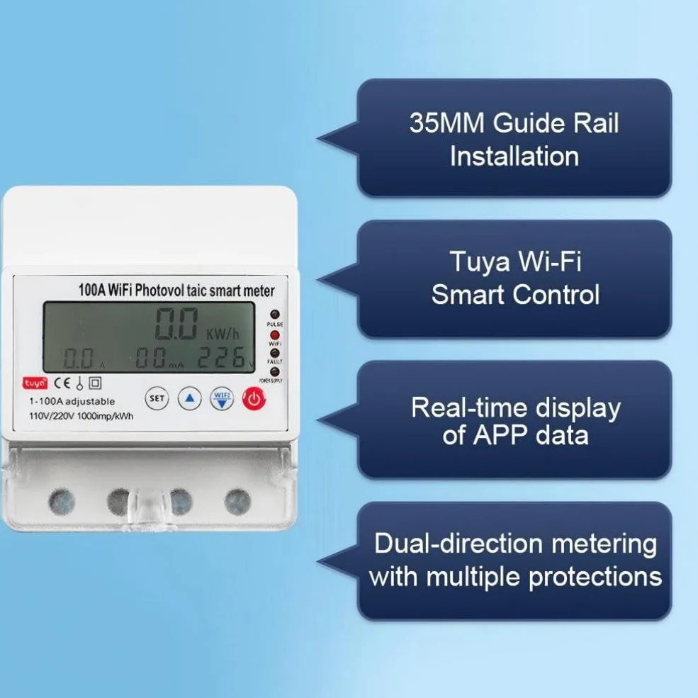 4P Monofase bidirezionale di energia elettrica Contatore di energia kWh Contatore WIFI Telecomando intelligente di energia elettrica Wattmetro 110/220 V 100A