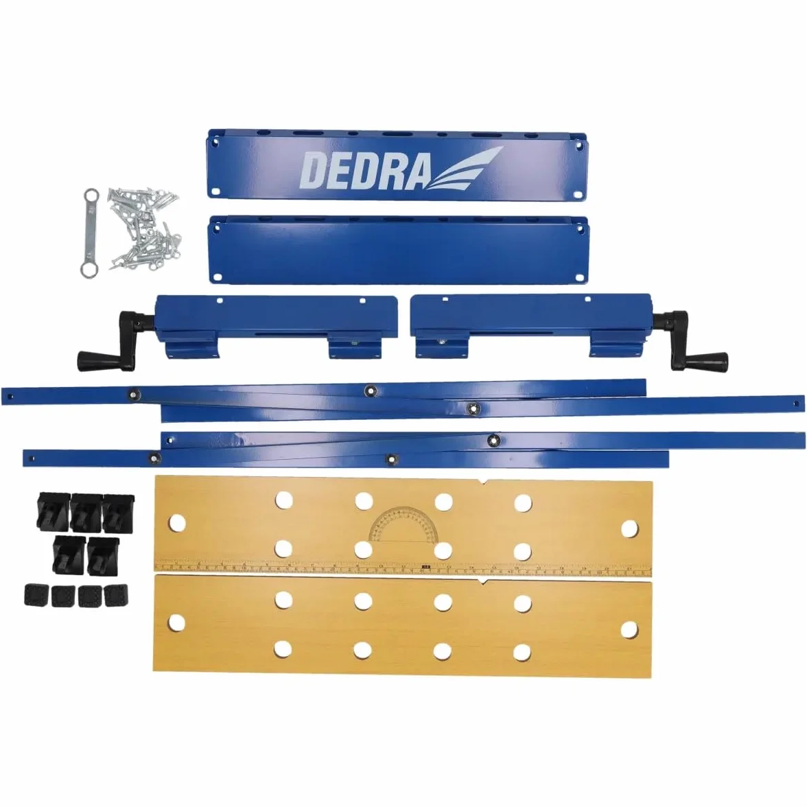 Banco da lavoro Dedra, portata max. 100 kg, grande superficie di lavoro stampata, scala e indicazioni angolari, pieghevole, versatile, regolabile, banco da lavoro con ganasce, tavolo da lavoro