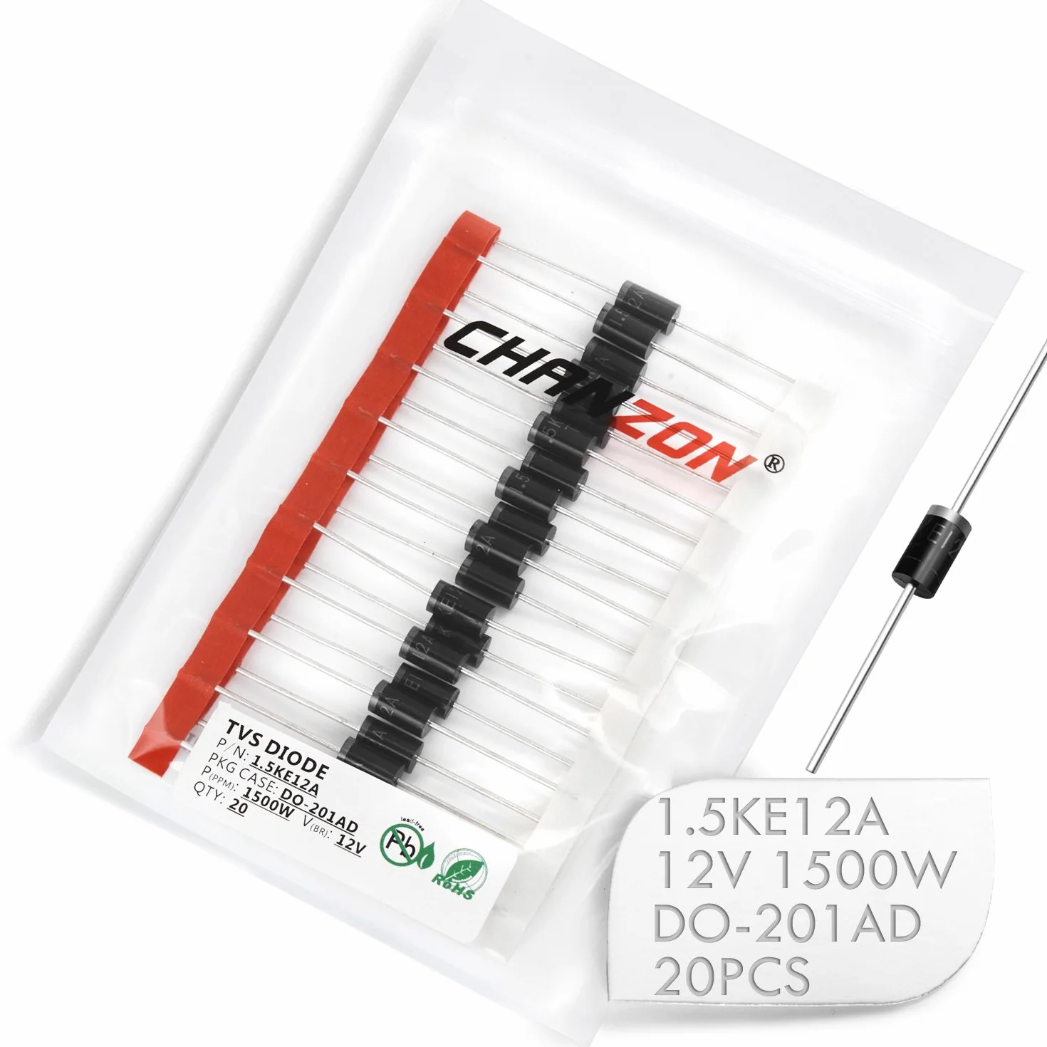 Chanzon Diodi TVS 1.5KE12A 1500W 12V DO-201AD Canale unidirezionale