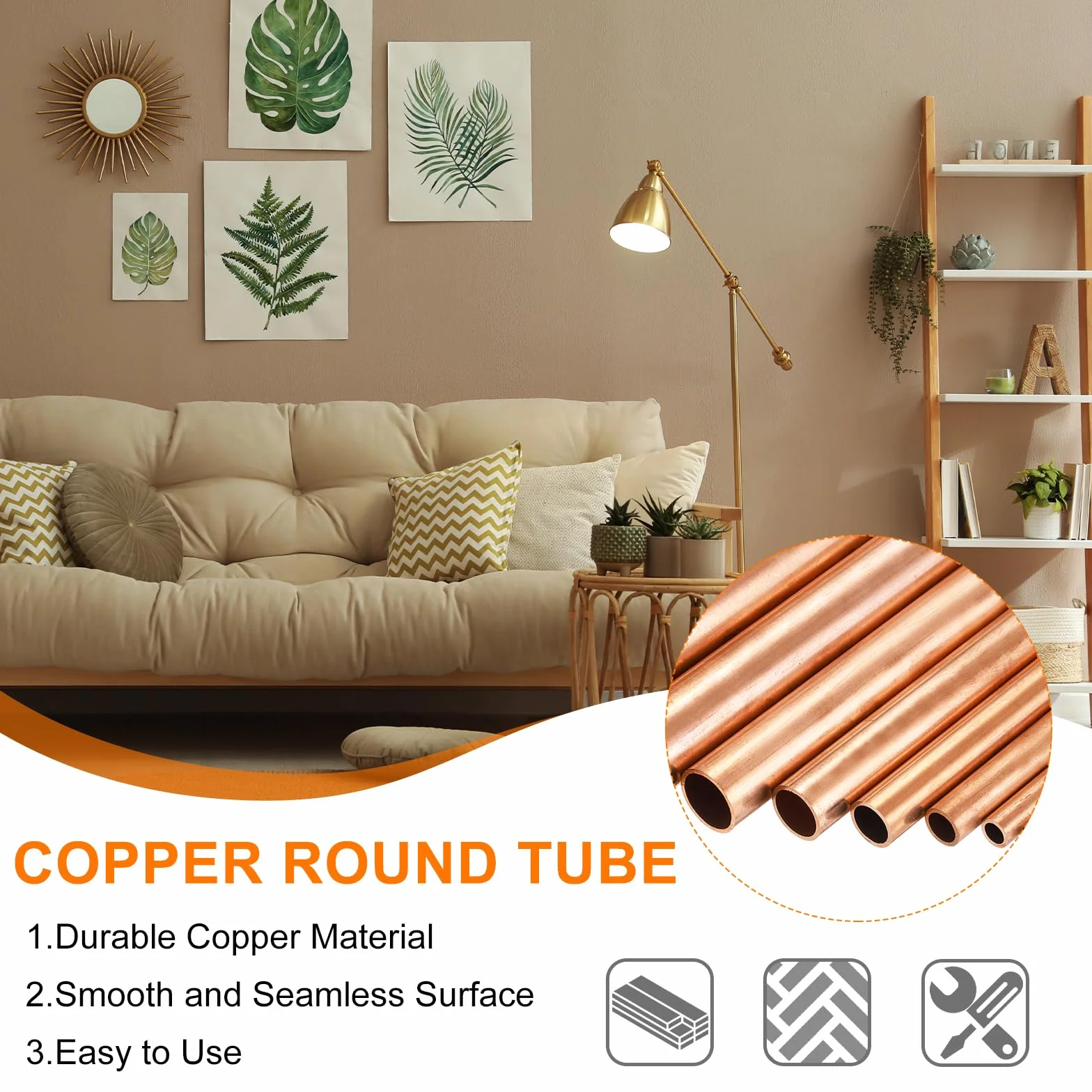 sourcing map Tubo rotondo in rame, 16 mm di diametro esterno x 0,5 mm di spessore della parete x 100 mm di lunghezza, tubo dritto in metallo senza cuciture, per fai da te, artigianato, costruzione