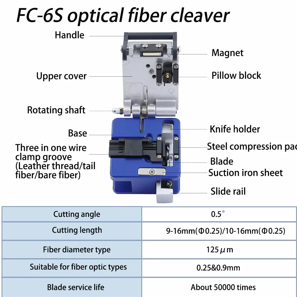 Kit di Connessione FTTH in Fibra Ottica con Connettore SC/APC a Freddo Rapido, FC-6S Taglierina e Pinza Spelafili CFS-3