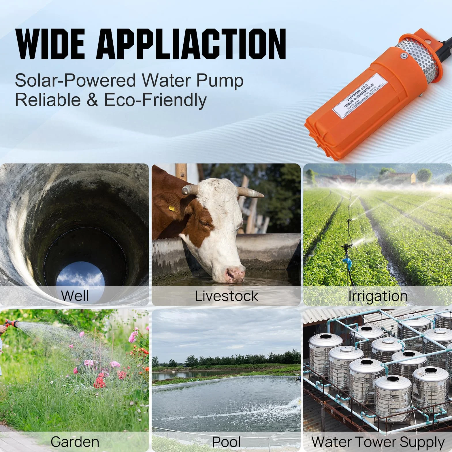 DCHOUSE Pompa Acqua Solare per Pozzo Profondo 12V, Pompa Sommergibile in Acciaio Inox, 100W con Pannello Solare 100W, Basso Rumore e Alto Flusso, per Irrigazione