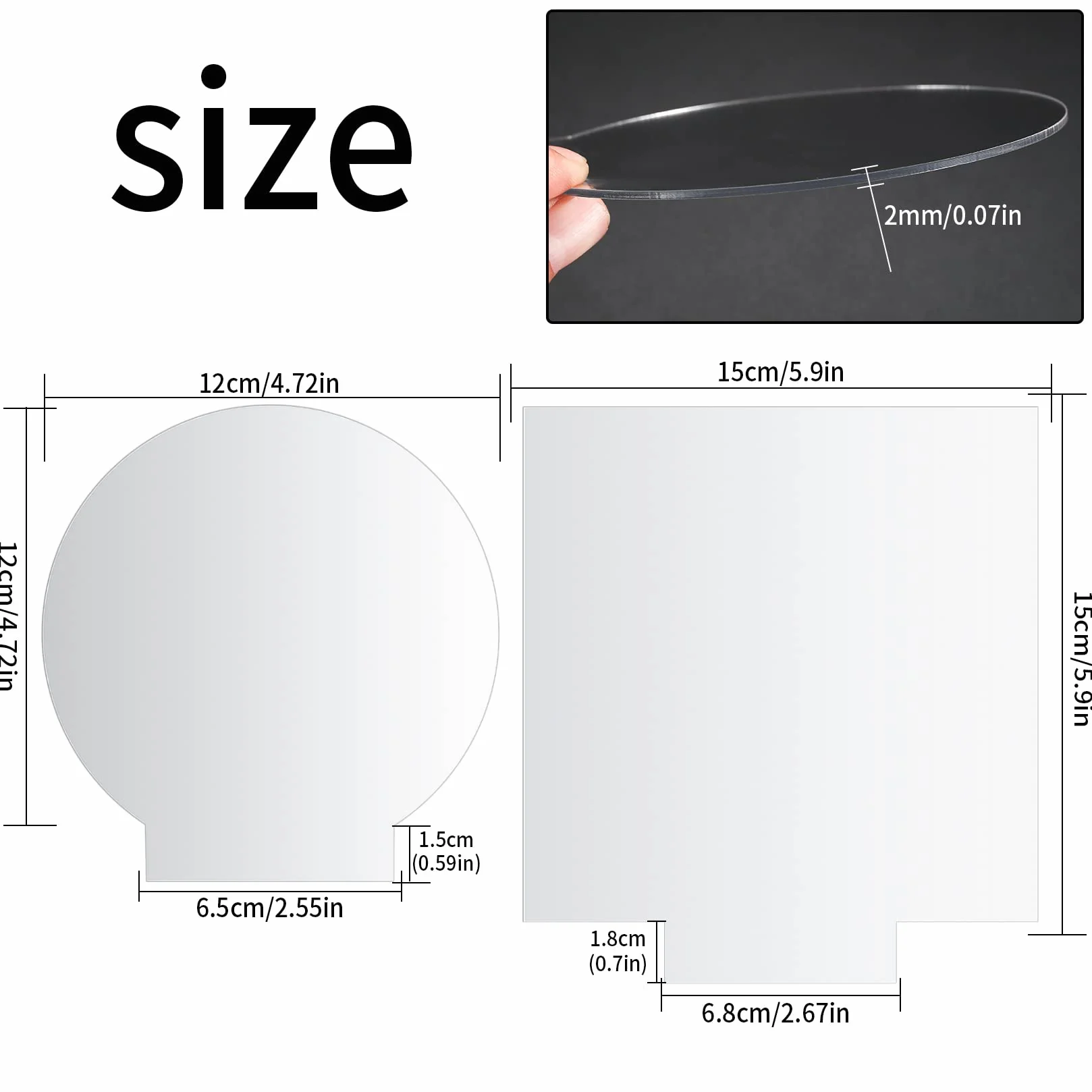 8 Pezzi Pannelli in Acrilico Trasparente, Lastra Pannello Acrilica Trasparente 2mm Rotonda e Quadrato per Base Luminosa a LED Espositore Progetti di Fai-da-te