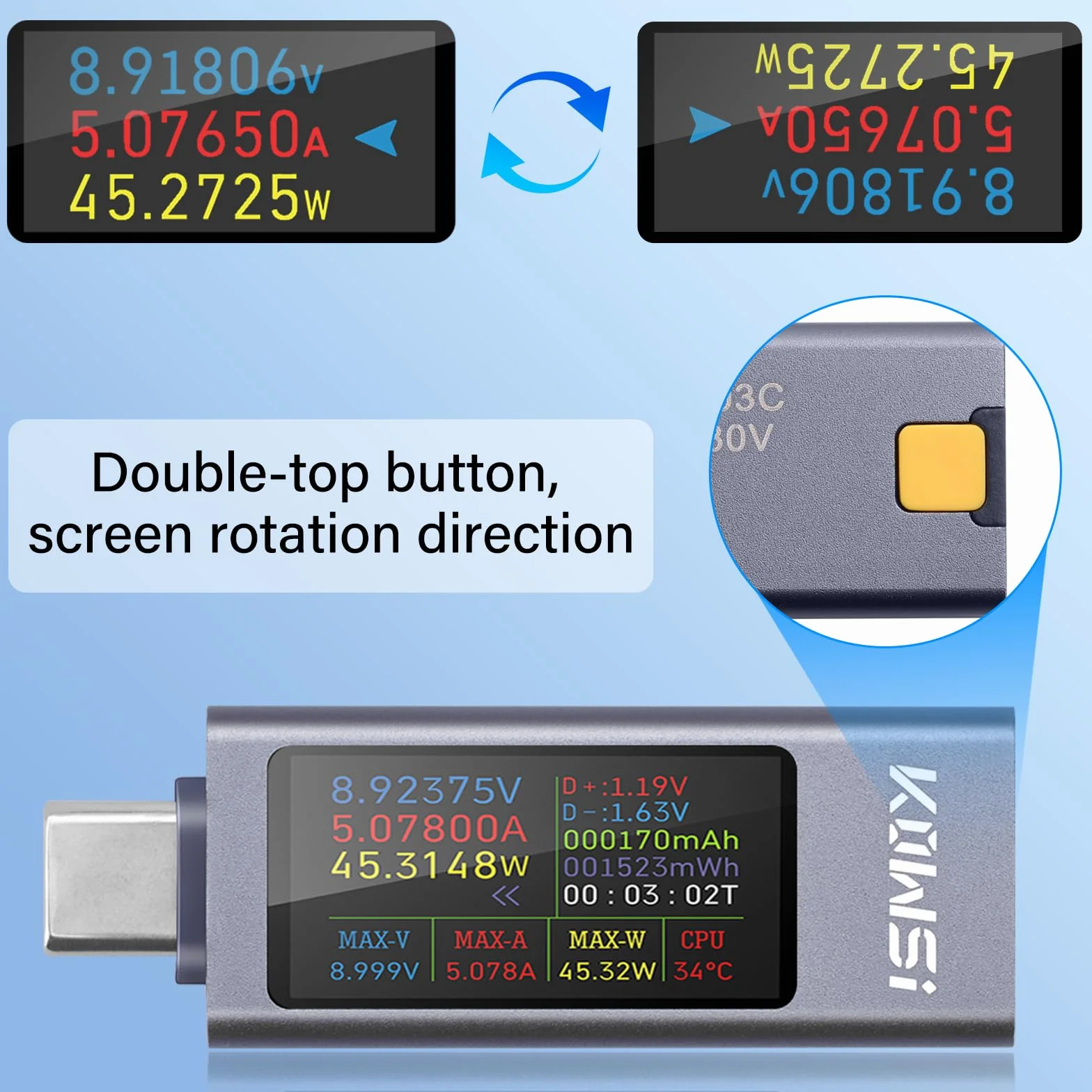 diymore Dispositivo di misurazione tester USB Misuratore di corrente USB C, tensione di corrente Misuratore di potenza USB C con display a curva