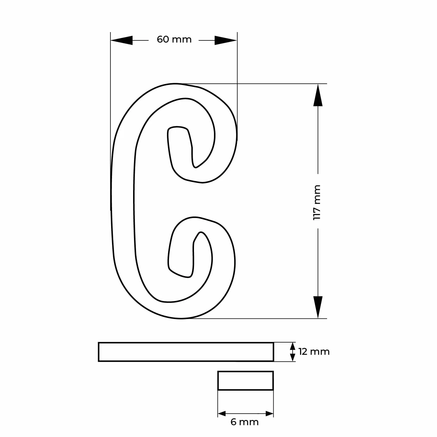 Metalli Riccio decorativo in ferro battuto a C piatto 12x6 dimensione 110x60 mm Set da 2 pezzi Made in Italy