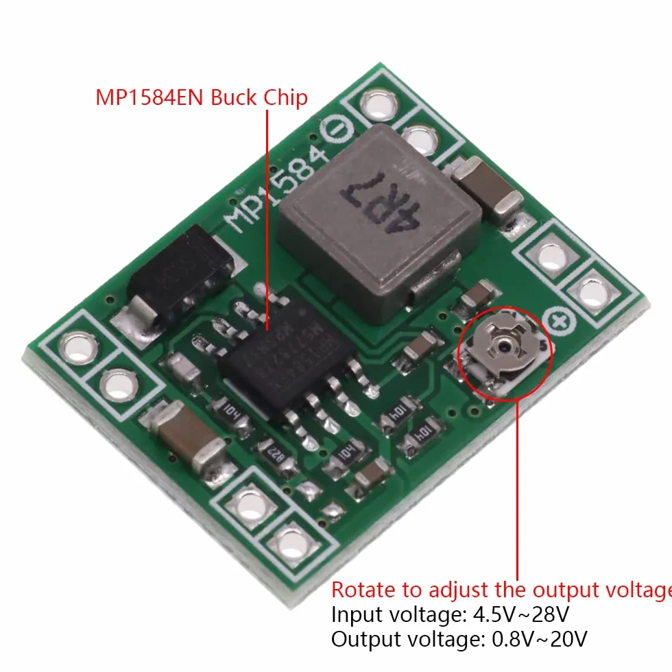 DollaTek 5Pcs MP1584EN ultra piccolo DC-DC power 3A Modulo discendente convertitore buck regolabile da 24V a 12V 5V 9V 3V per Arduino