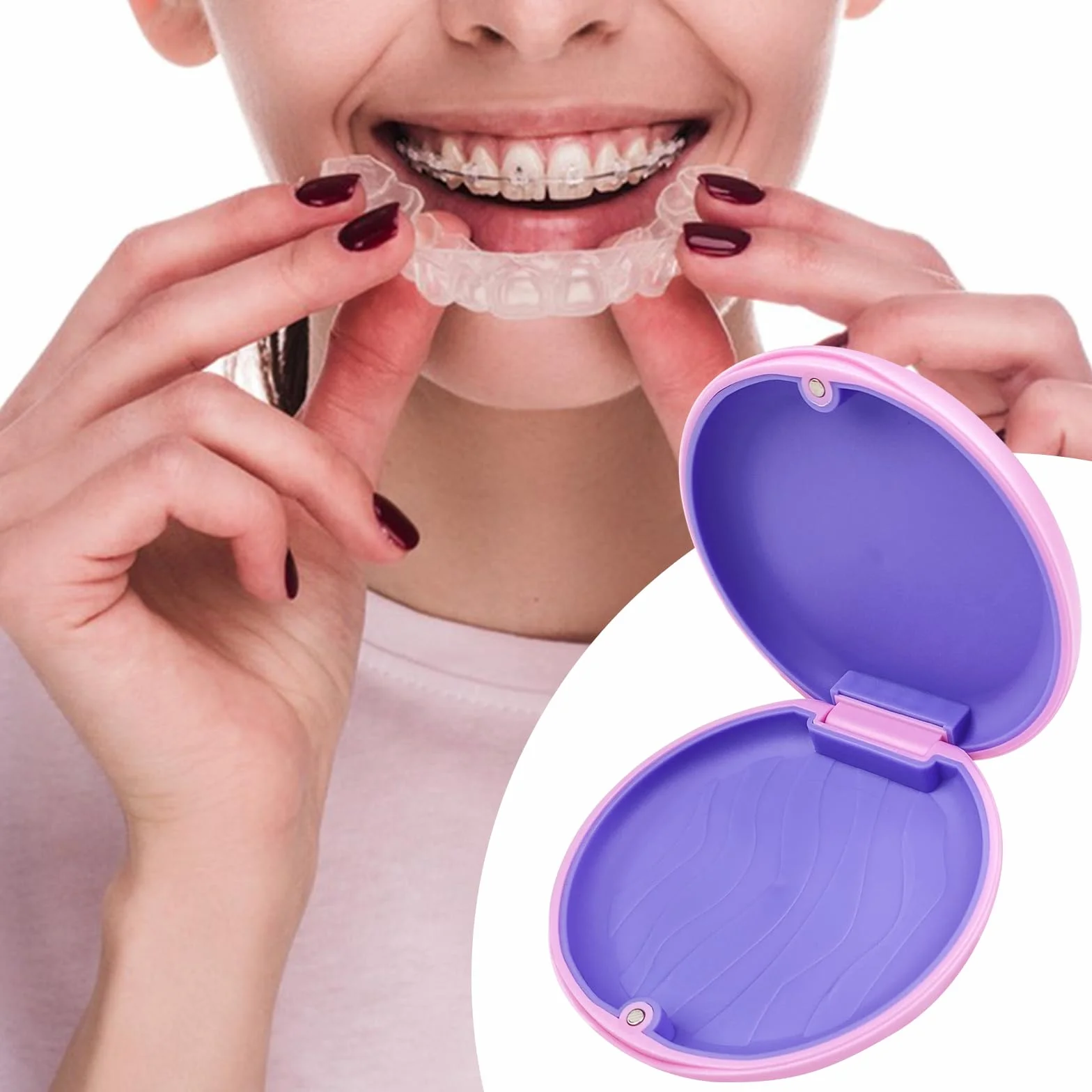 Avesteir 2 pezzi porta apparecchio denti, caso per dentiera, custodia bite dentale, contenitore per protesi dentarie, scatola ortodontica, Resistente e Facile da Pulire, per aligner (Rosa e blu)
