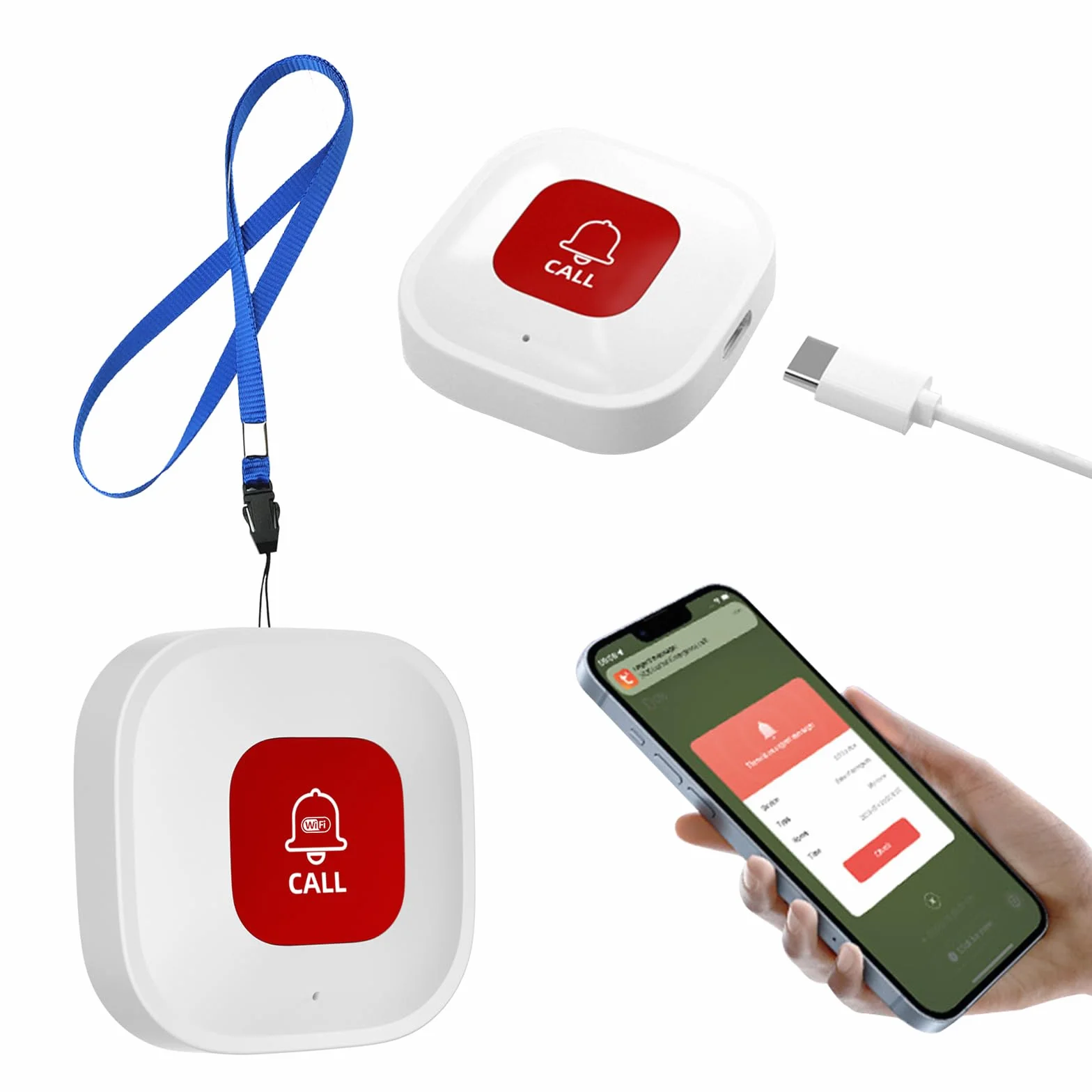 Pulsante di emergenza intelligente WiFi per anziani, pulsante di emergenza personale SOS per pazienti anziani, bambini, WiFi SOS chiamata di emergenza su cellulare, chiamata di emergenza Tuya WiFi