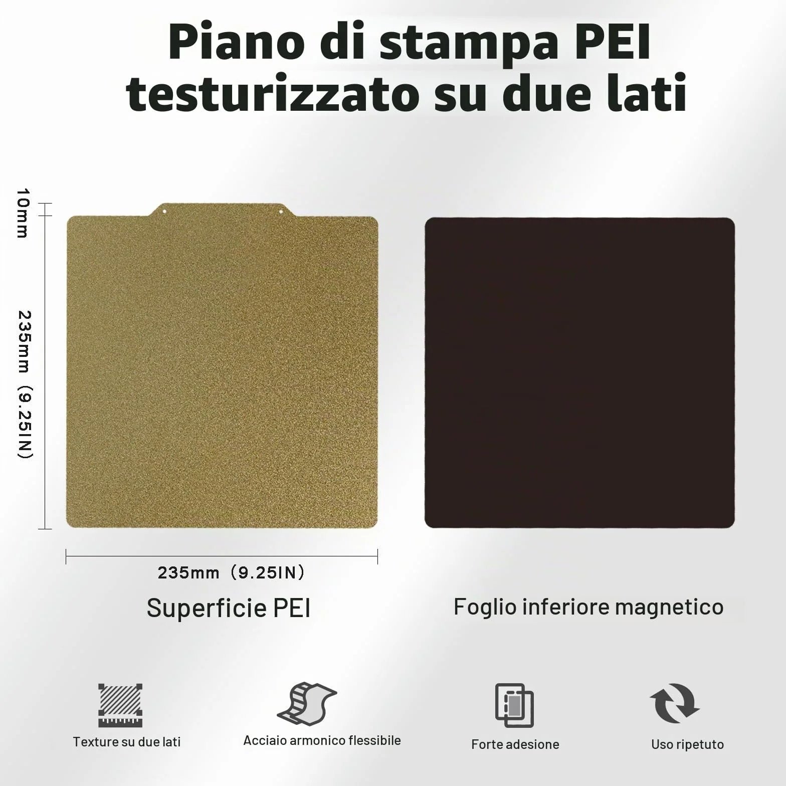 Piatto di PEI Testurizzato Flessibile 235x235 mm per Stampante 3D Ender 3/3 Pro/V2/Neo, Neptune 3 Pro, SV05
