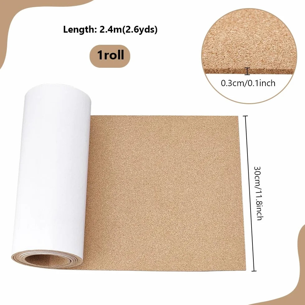 PH PandaHall Rotolo di Sughero Adesivo 3mm 240x30cm Piastrelle Bacheca per Casa Ufficio