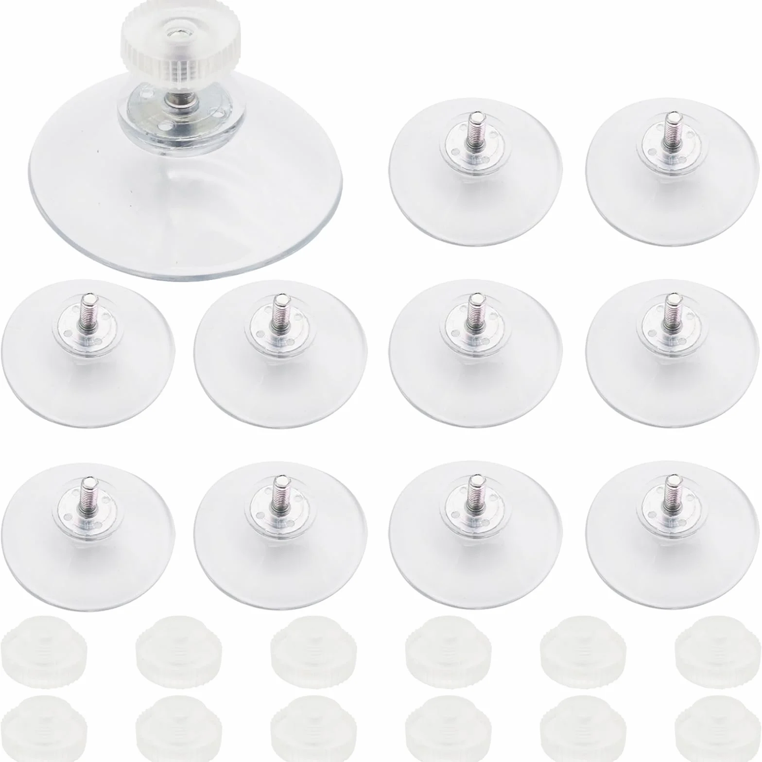 CTRICALVER Ventose, 11 Pezzi Ventose Trasparenti in PVC, Diametro 40 mm, Con 13 Pezzi M4 Dado in Plastica Trasparente, per Finestra Parete Porta Vetro Appeso Quotidianamente