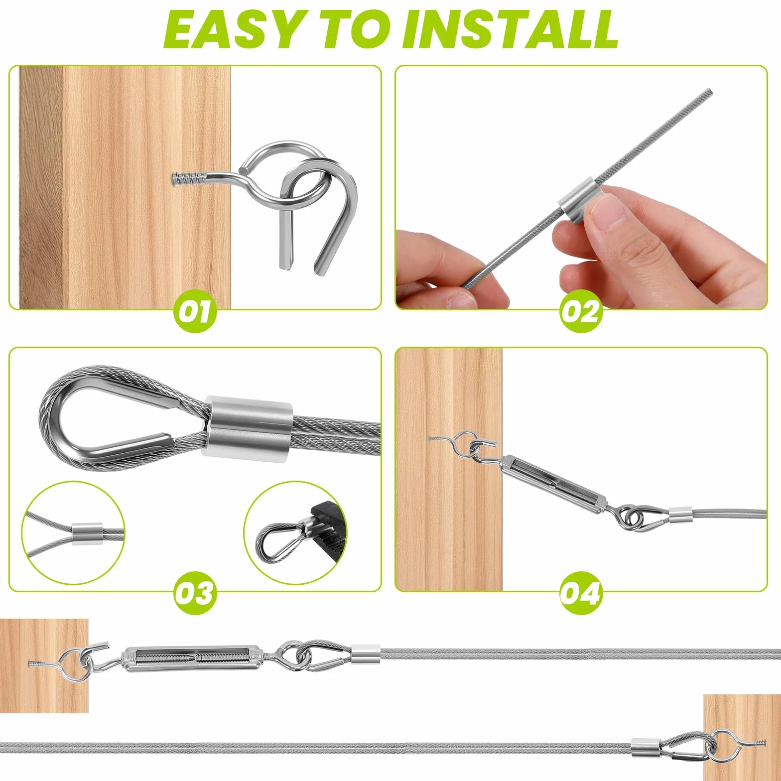 Zorplex 30M Cavo in Acciaio Inox Kit, 3mm Fune Acciaio in PVC Rivestito con Tenditore M5, Fune Metallica Resistente per Piante Rampicanti, Stendibiancheria, Illuminazione Esterna e Progetti da Giardi