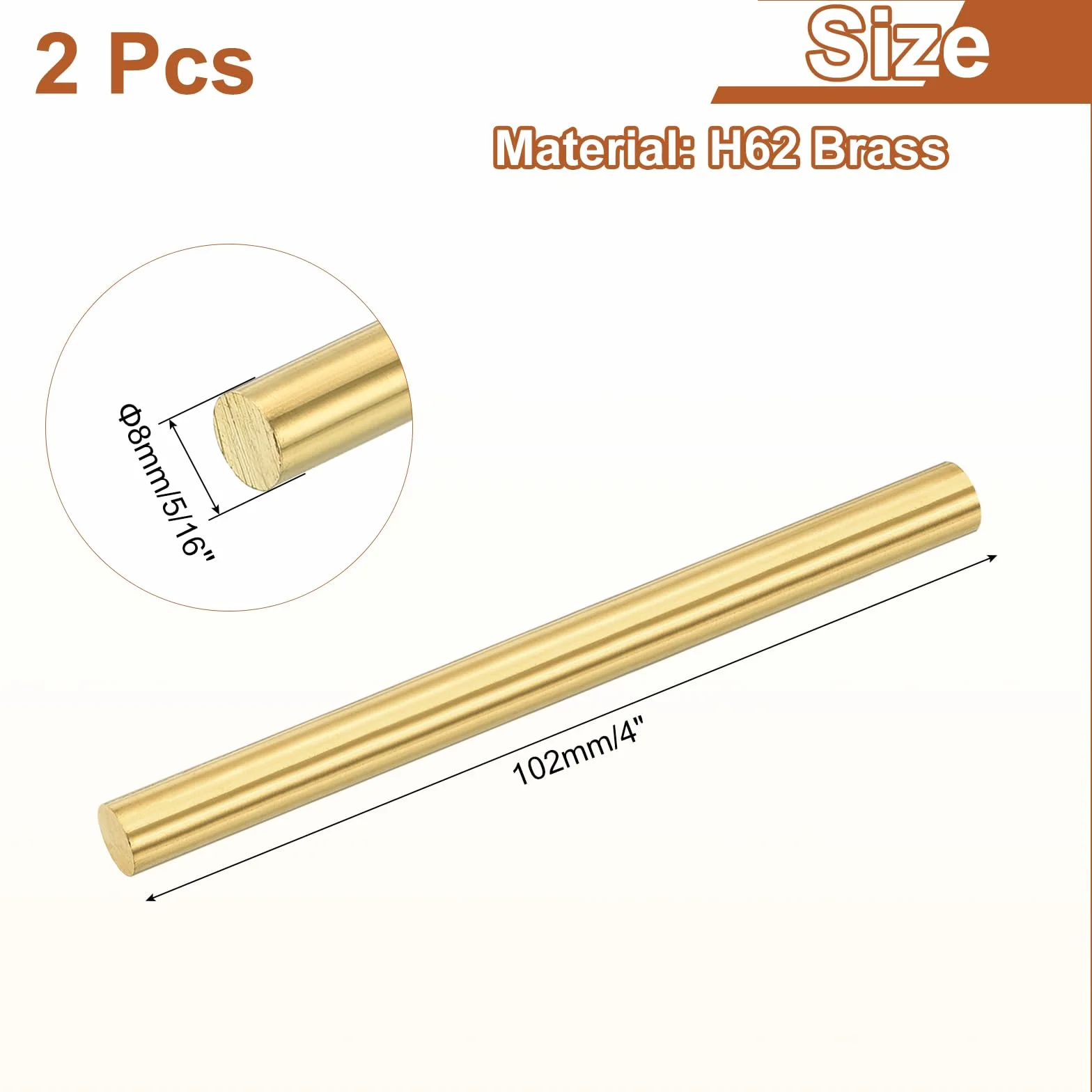 QUARKZMAN 2 Pezzi Barra Tonda Ottone Solido 5/16"(8mm) x 4"(102mm) H62 per Tornio