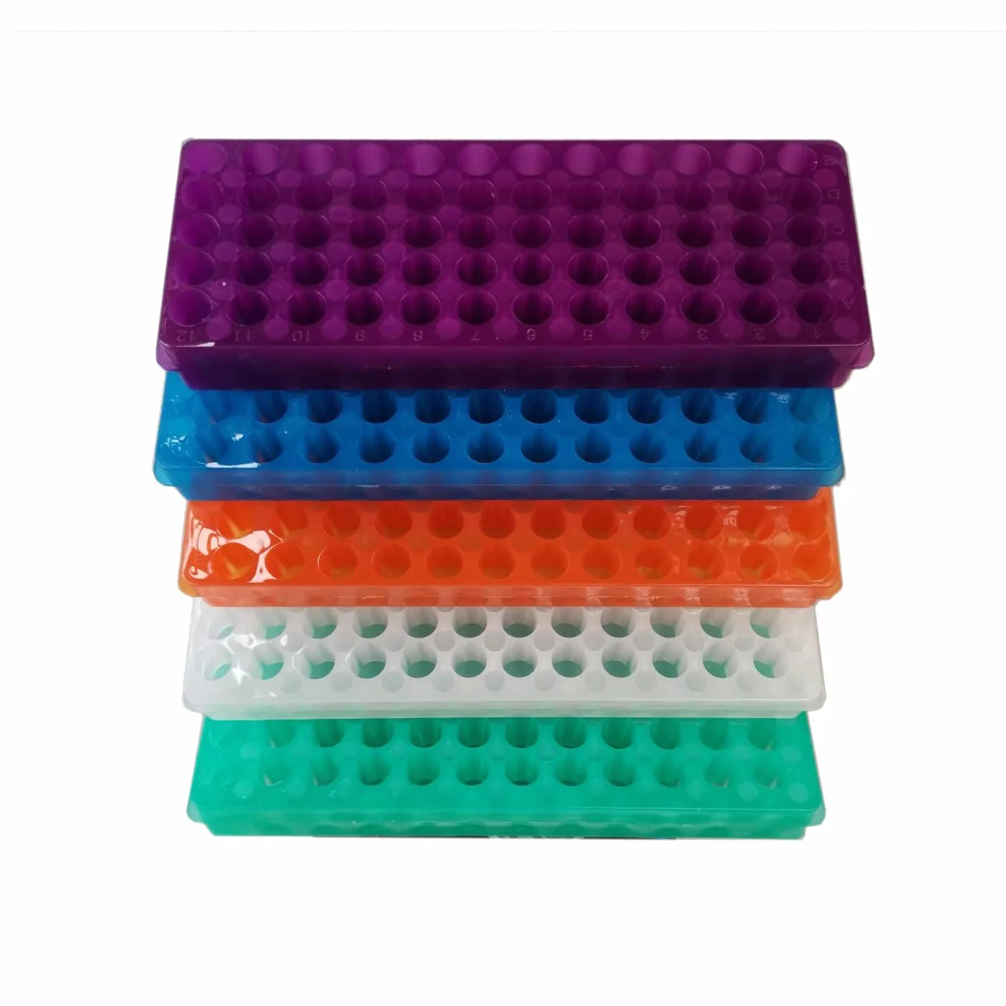 MUHWA Portaprovette Doppio Pannello 60 Posizioni Polipropilene, Confezione da 5, Colori Misti, per Microprovette 0,2-2 ml