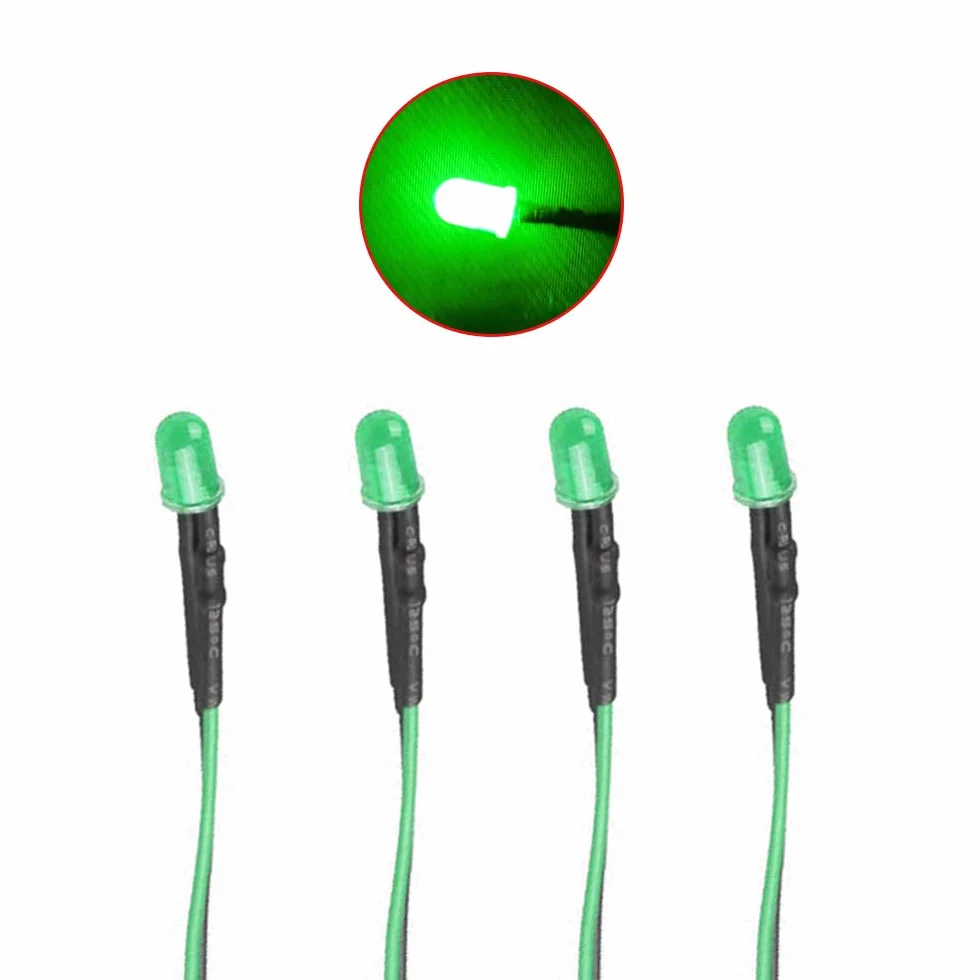 100 Pezzi 5mm LED Diodo ad Emissione Luminosa, Precablata 12V 20cm, LED Colorate Diffuse per Illuminazione (Verde)