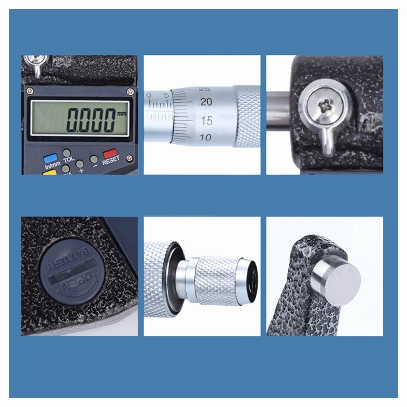 Comparatore, 0-25-50-75-100mm 0,001 mm Micrometro esterno elettronico digitale 0-25 mm con strumenti di misurazione schermo LCD extra large(50-75MM)