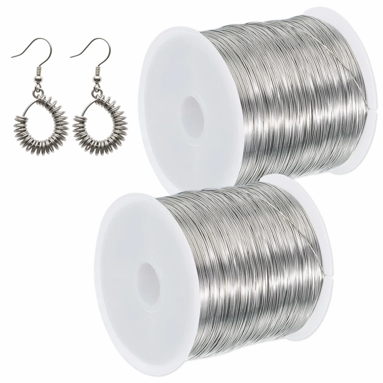 Bobina Filo Alluminio per Bigiotteria,Filo di Rame per Gioielli, 2 Bobine in Rame Argentato, 200m, 0.3mm, Ideale per creazioni Fai da Te e Artigianato
