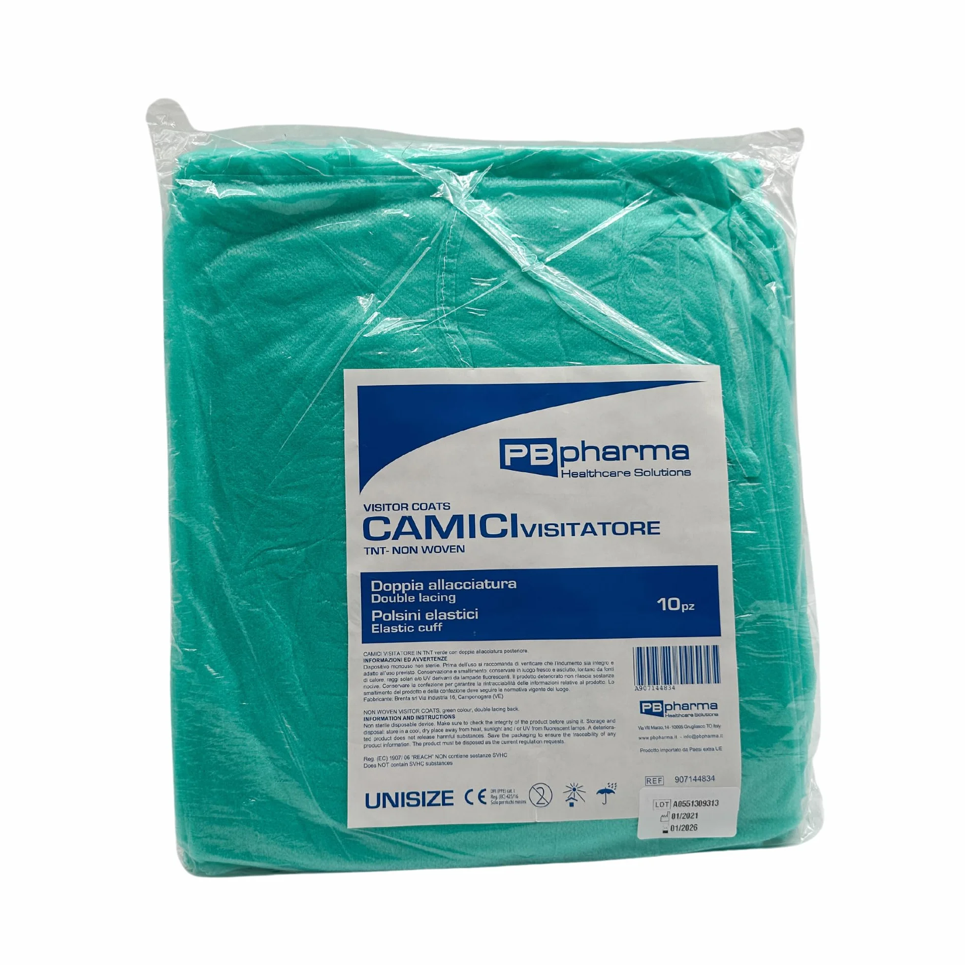 Camice monouso NON sterile TNT verde con polsini in cotone usa e getta x20pz