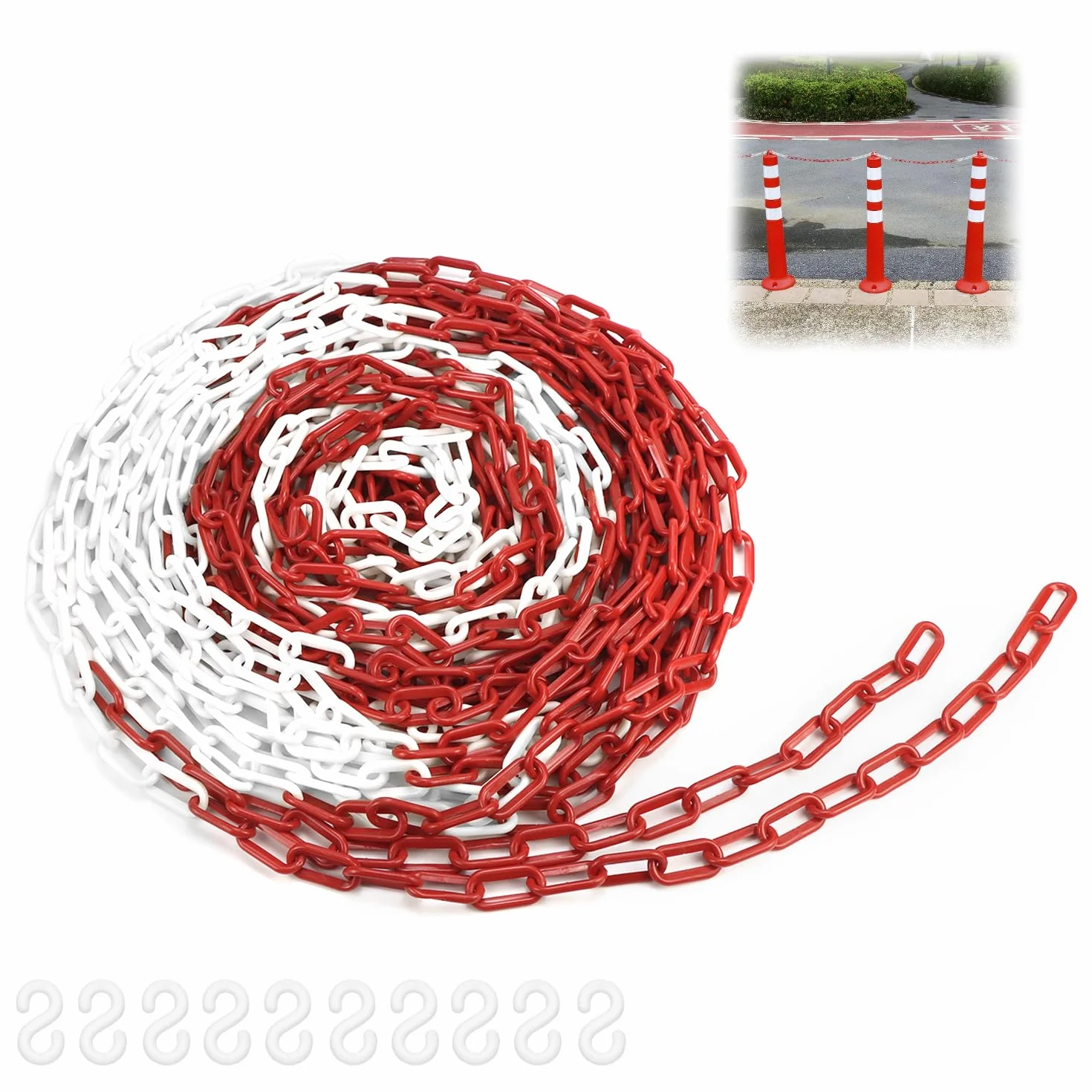 QWORK® Catena barriera plastica, 8mm 25M catena plastica rossa e bianca, per hotel, parcheggi, stazioni ferroviarie
