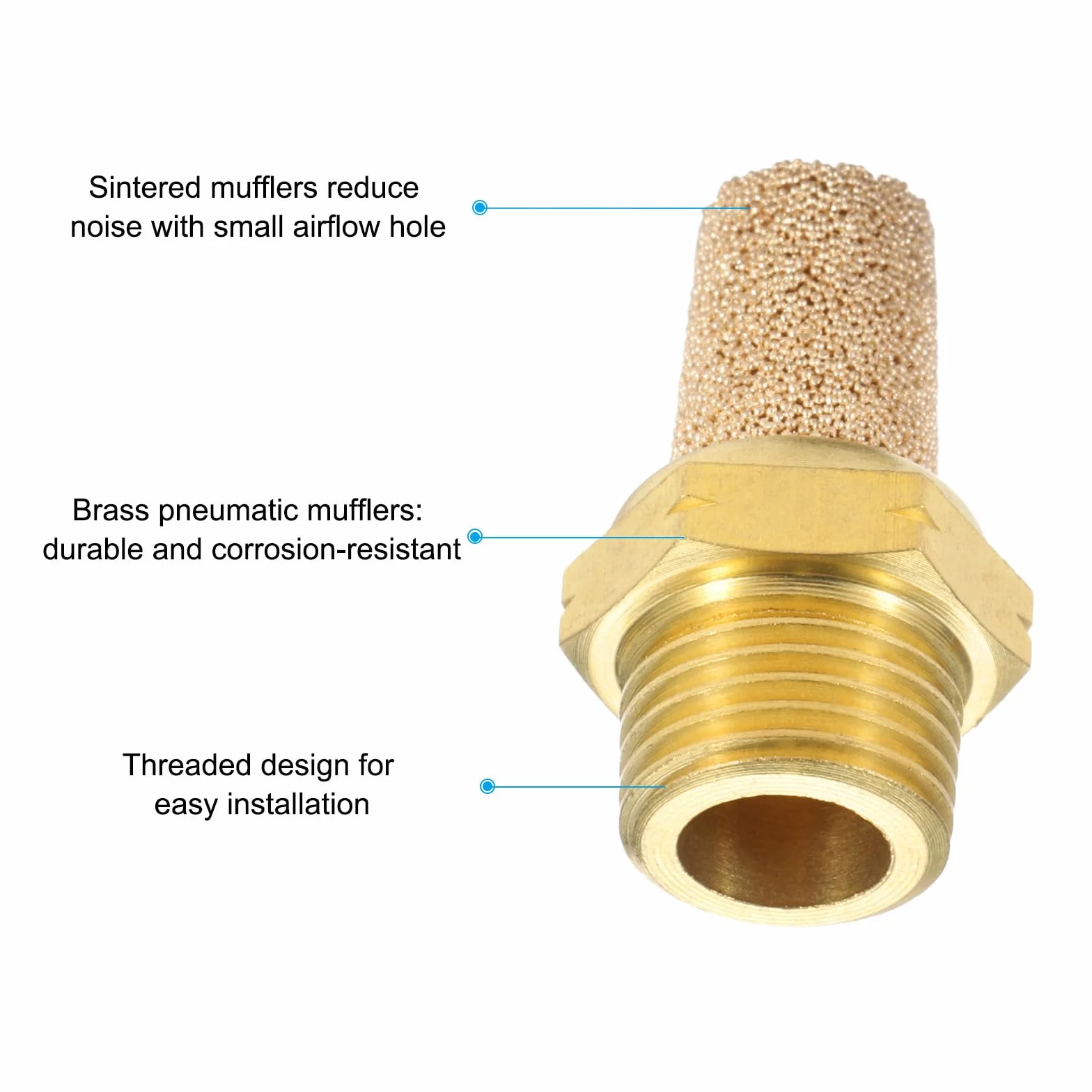PATIKIL Marmitta Pneumatico NPT 1/8, 3 Confezioni Filtro Marmitta di Scarico Compressore d'Aria in Ottone Bronzato Sinterizzato, Dorato