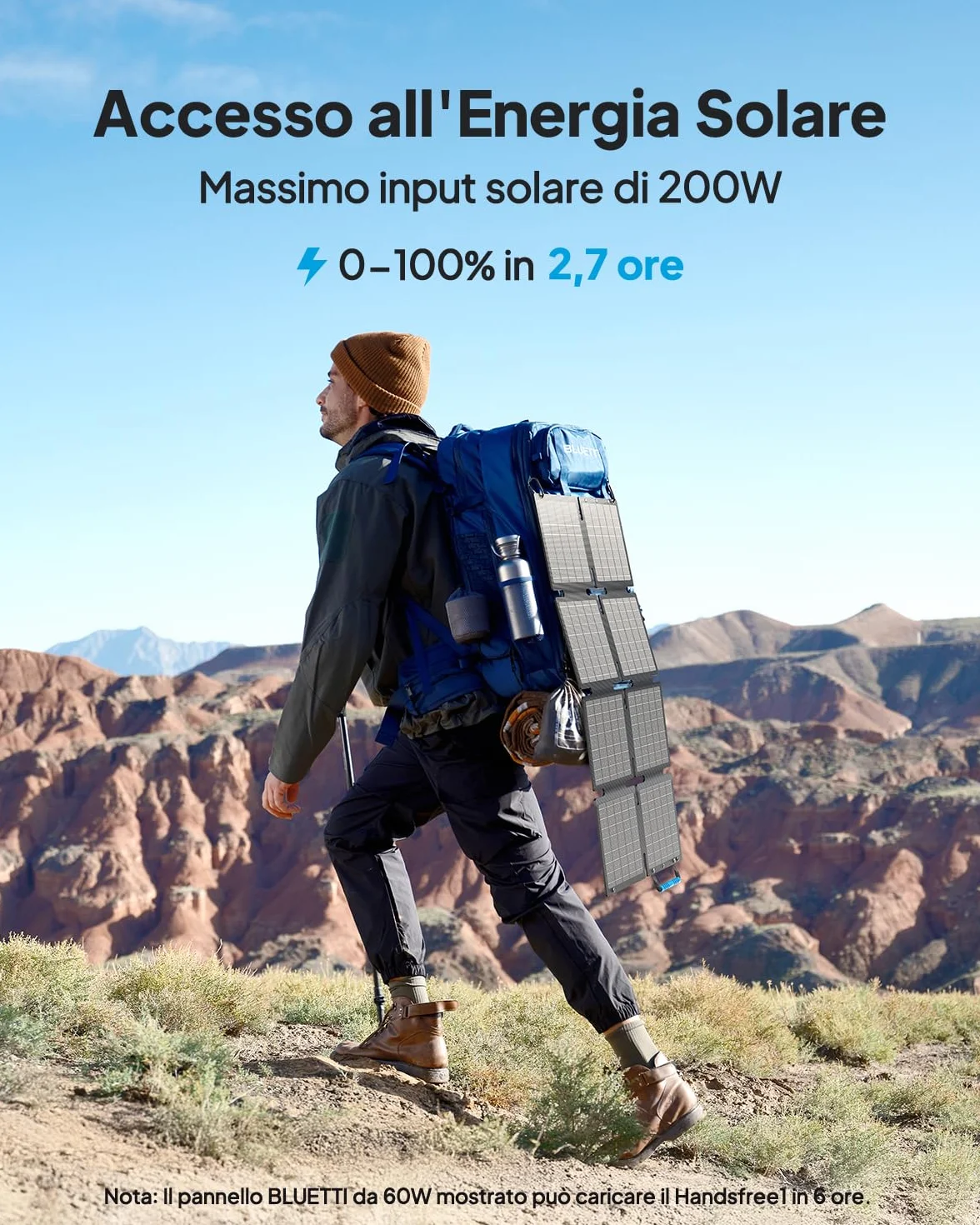 BLUETTI Handsfree 1 Centrale Elettrica a Zaino con 60W Pannello Solare, 268,8Wh 300W Batteria LFP con 42L Zaino, Tutto in Uno Sistema di Energia Solare per Campeggio, Fotografia,Viaggio