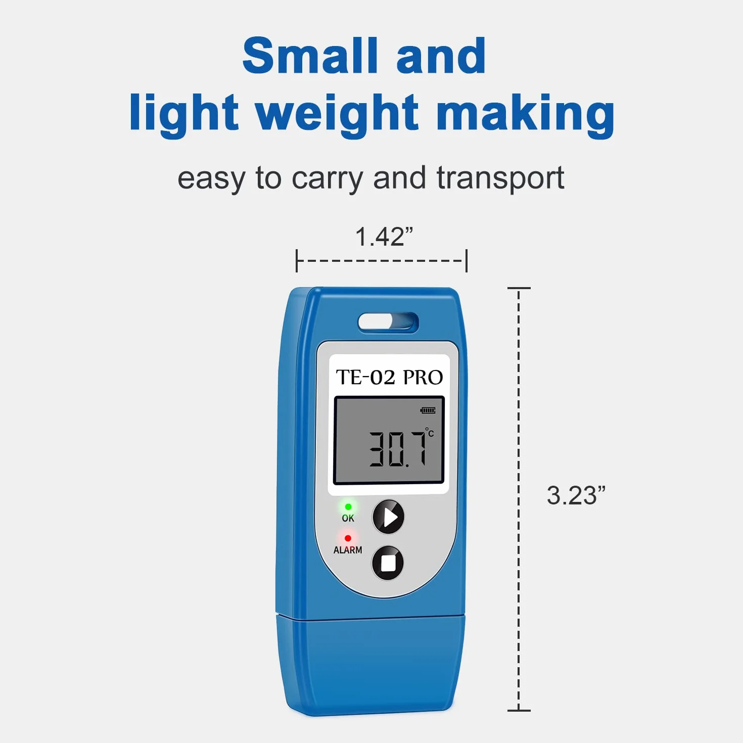 ThermElc TE-02Pro Registratore di Dati di Temperatura Riutilizzabile -30/+60°C LED MKT PDF CSV