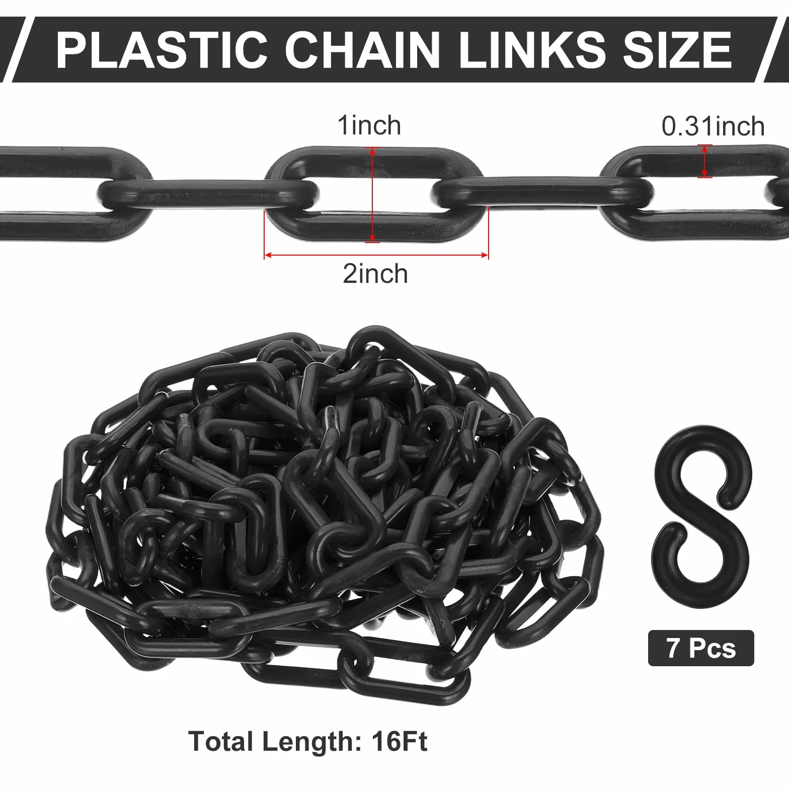 PATIKIL Catena in Plastica Nera, 16 ft 8mm Catena di Sicurezza per Controllo della Folla, riga di Attesa, Parcheggio, Recinzione, Cancello, Concerto, Cantiere e Decorazione