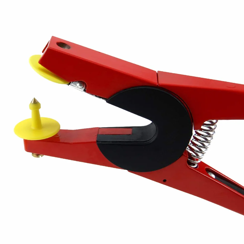 100 etichette numerate in plastica per orecchie di coniglio, piccoli animali in TPU (rosso) e 1 applicatore per etichette auricolari