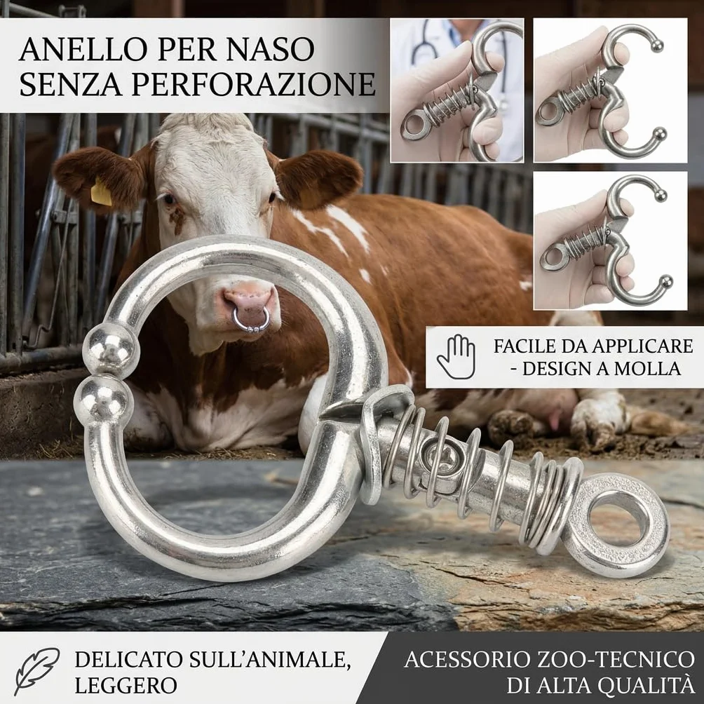 Anello da Naso per Bovini a Molla, Clip Naso Mucca senza Perforazione, Accessorio Allevamento Bovino