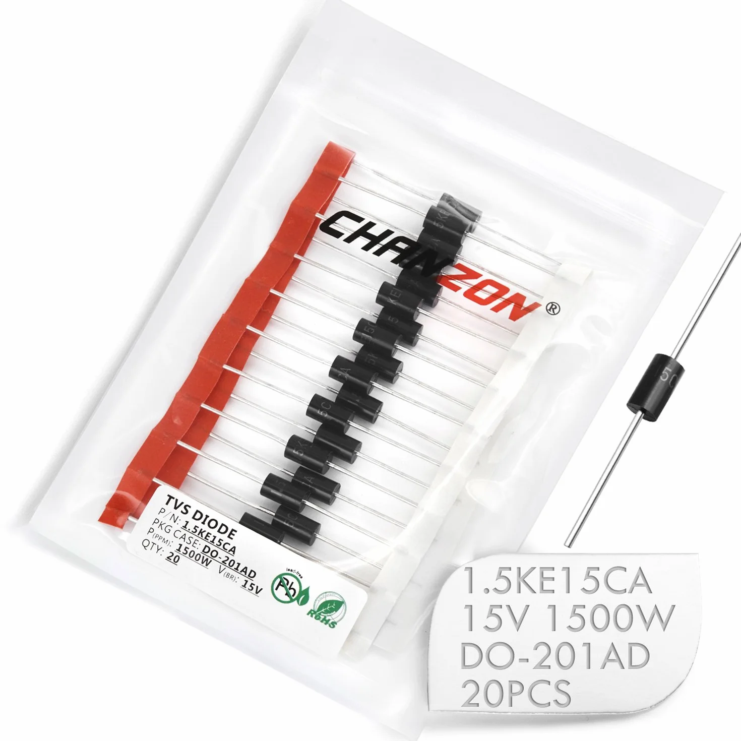 Chanzon Diodi TVS 1.5KE15CA 1500W 15V DO-201AD DO-27 Canale bidirezionale