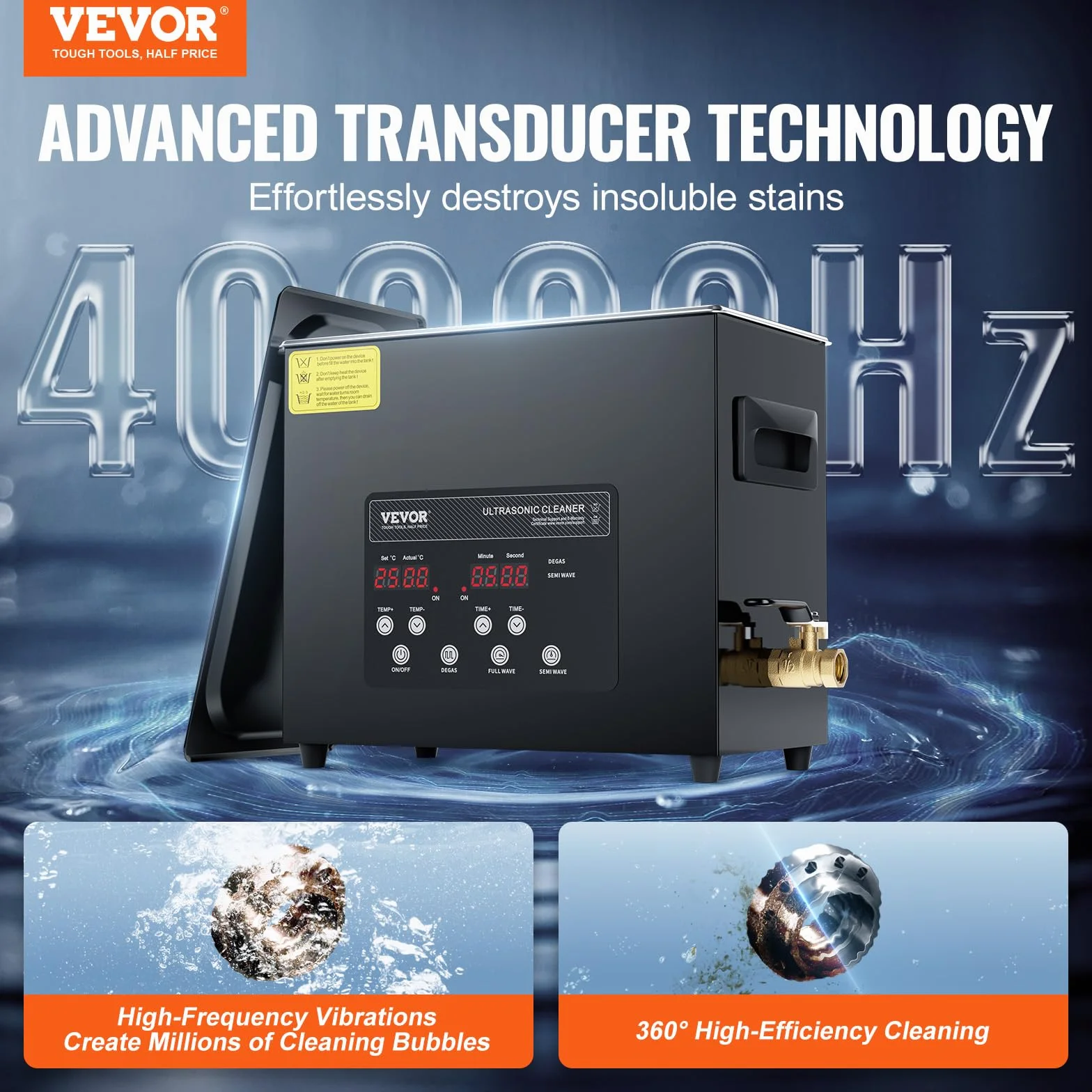 VEVOR Pulitore Ultrasuoni Industriale 6L 180W Digitale con Riscaldatore e Timer