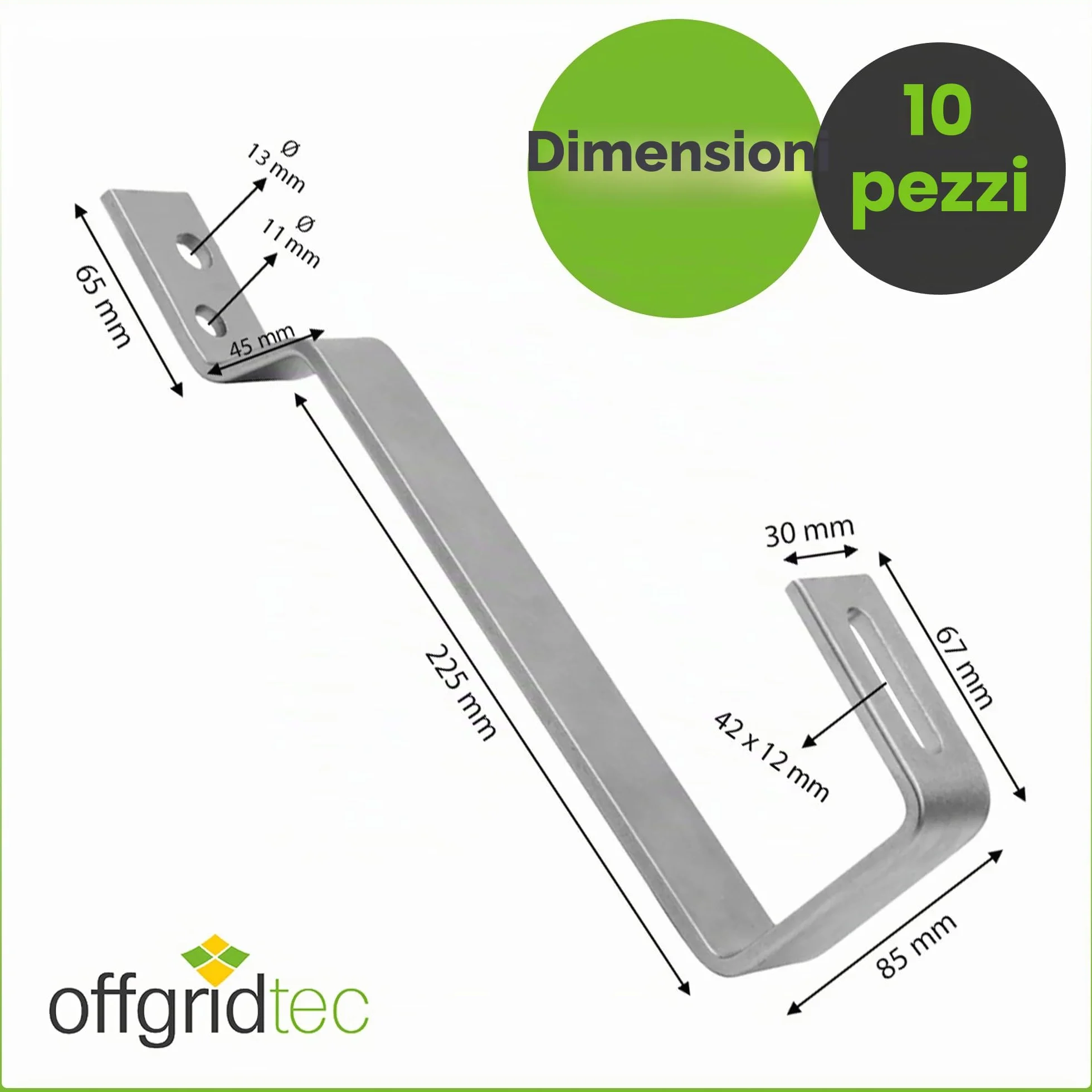 Offgridtec Gancio per tetto in acciaio inox V2a per montaggio a parete di pannelli solari su tegole a coda di castoro