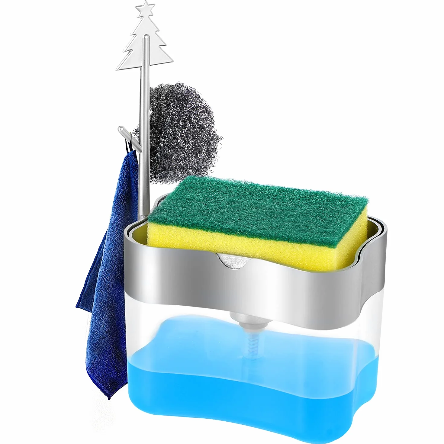 Albayrak Dispenser Sapone Liquido Manuale e Detersivo con Contenitore Spugna Piatti, Distributore Portasapone e Portaspugna per Lavello Cucina & Casa
