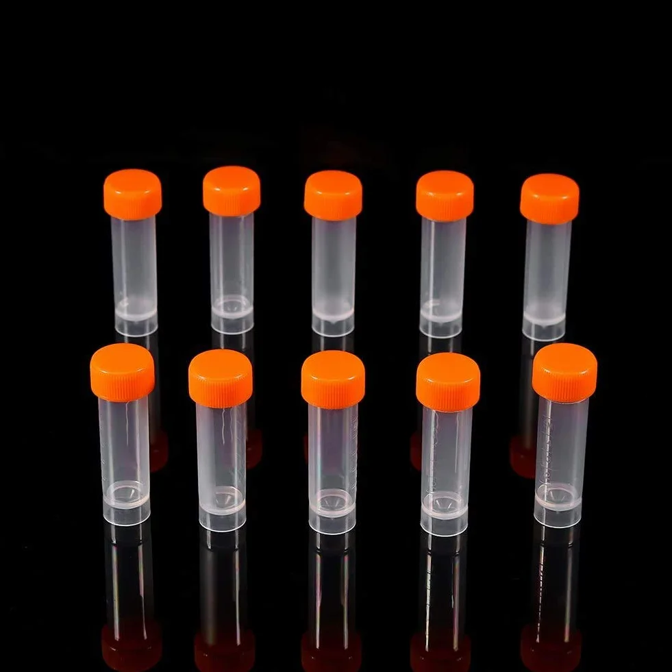 Provette Graduate 5 ml Plastica Trasparente 80 Pezzi con Tappo Arancione