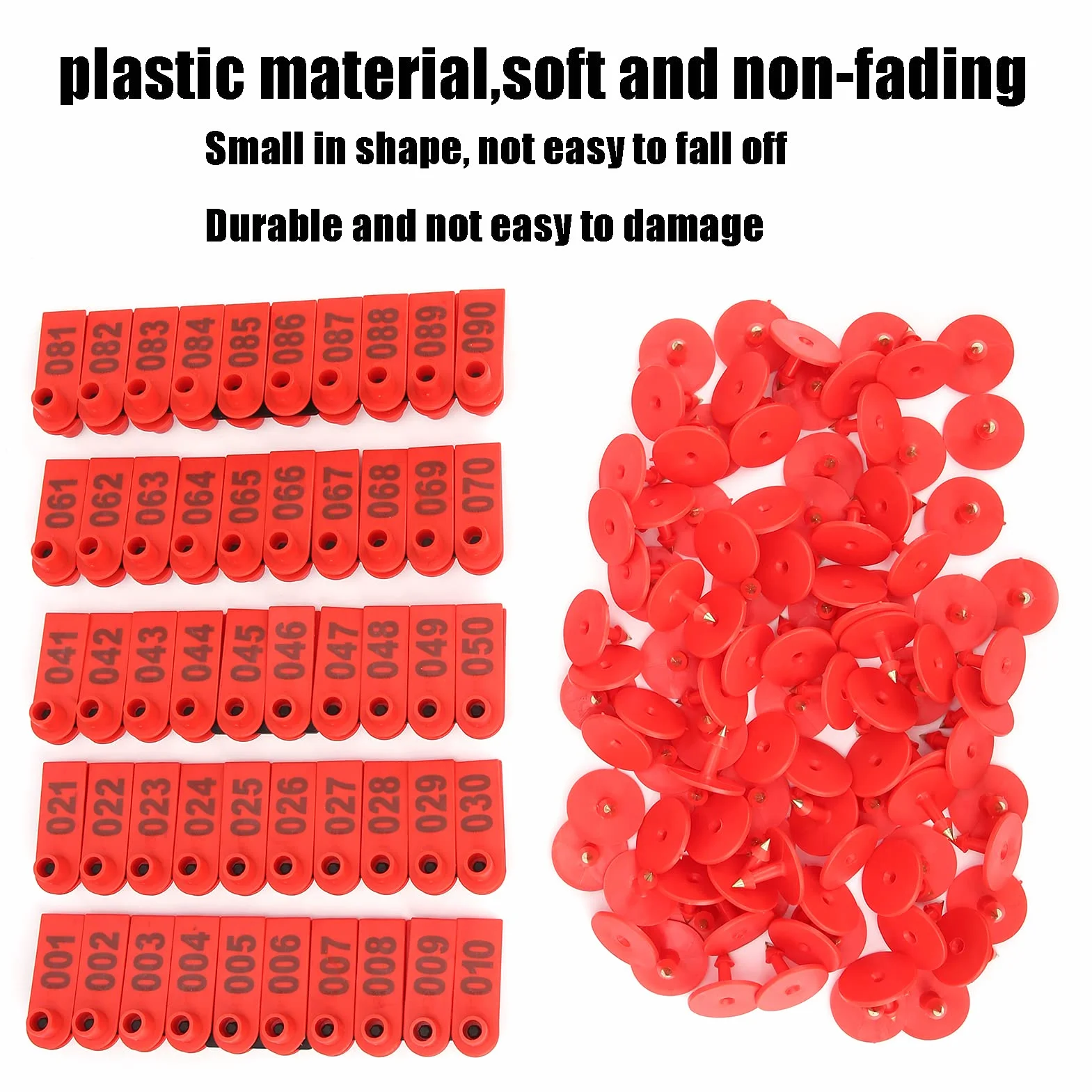 Etichette auricolari per bestiame numerate 001-100 100 pezzi in plastica rossa, per identificazione bovini pecore capre