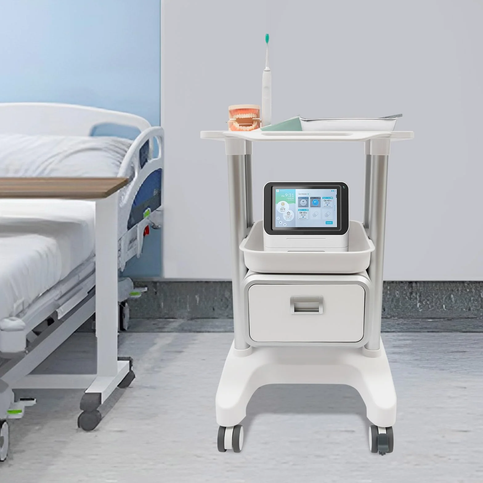 Carrello medico con cassetti, medico con 4 ruote universali a basso rumore, carrello cosmetico con 2 pallet, carrello da laboratorio medico dentale, carrello per attrezzi con vano